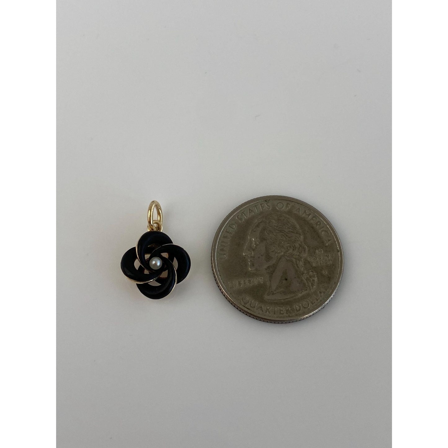 Vintage 14k Yellow Gold Seed Pearl Black Enamel Knot Charm