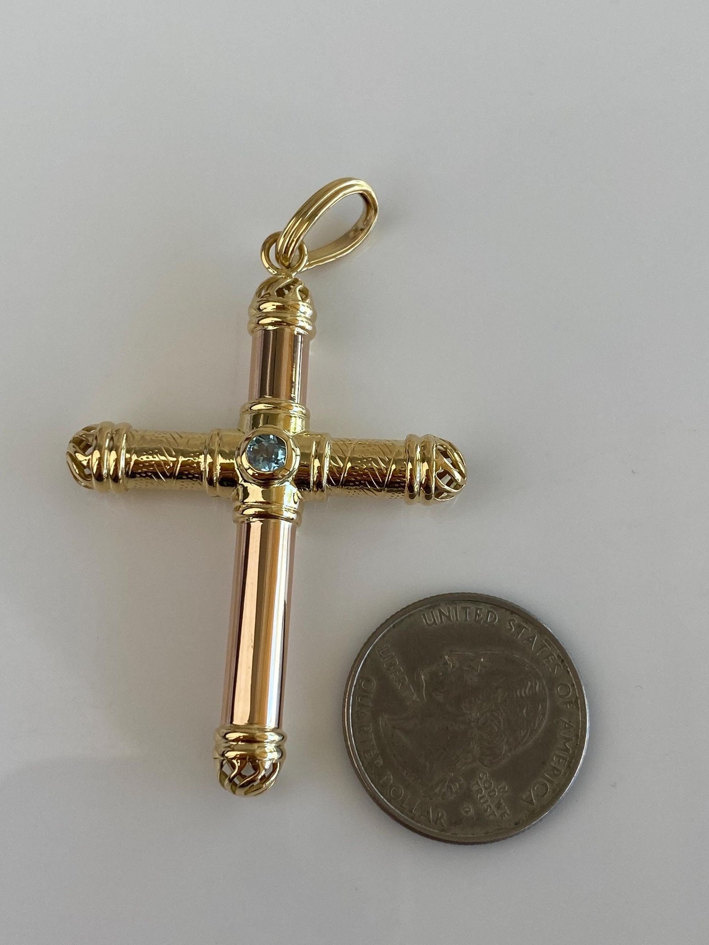 Vintage 18k Rose & Yellow Gold Topaz Cross Charm