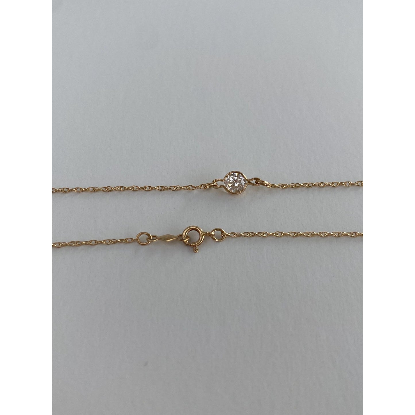 Vintage Solid 14k Yellow Gold Cubic Zirconia Link Dainty Chain Necklace - 30.25 inches