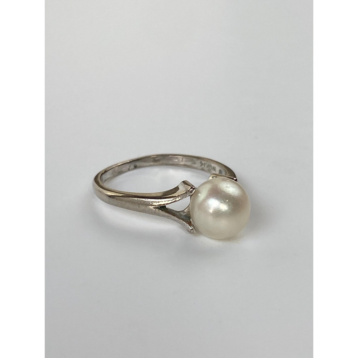 Vintage Solid 14k White Gold Pearl Ring - Size 5.25