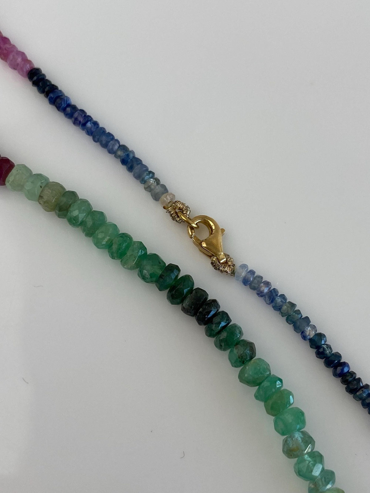 Vintage Solid 14k Yellow Gold Clasp Emerald Ruby Blue Yellow Sapphire Citrine Bead Strand Necklace - 17.75 inches