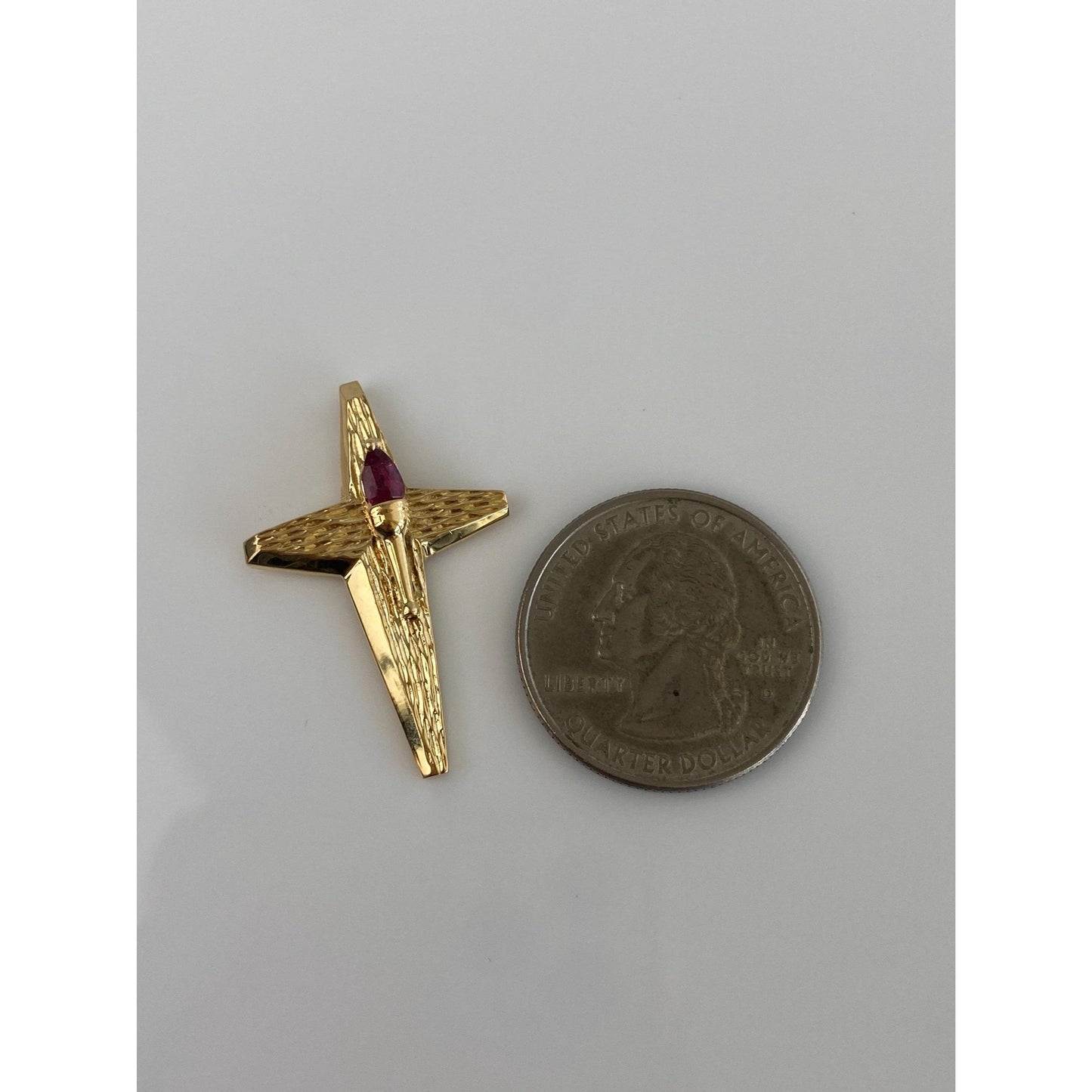 Vintage Solid 18k Yellow Gold Ruby Cross Charm