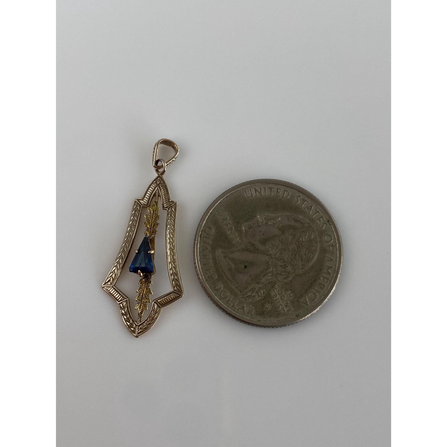 Vintage Solid 14k Yellow Gold Blue Cubic Zirconia Leaves Charm