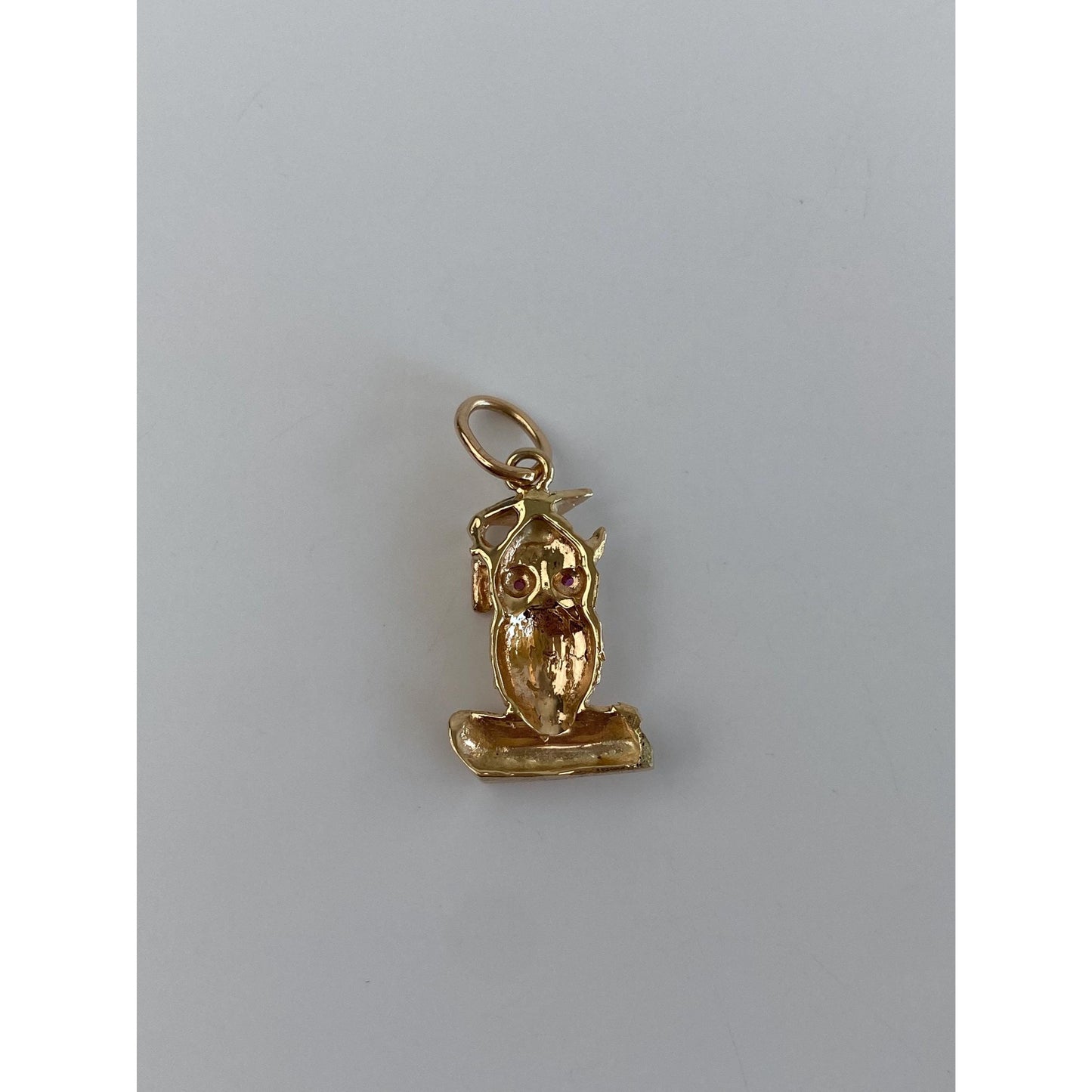 Vintage Solid 14k Rosey Gold Pink Sapphire Owl Graduation Charm