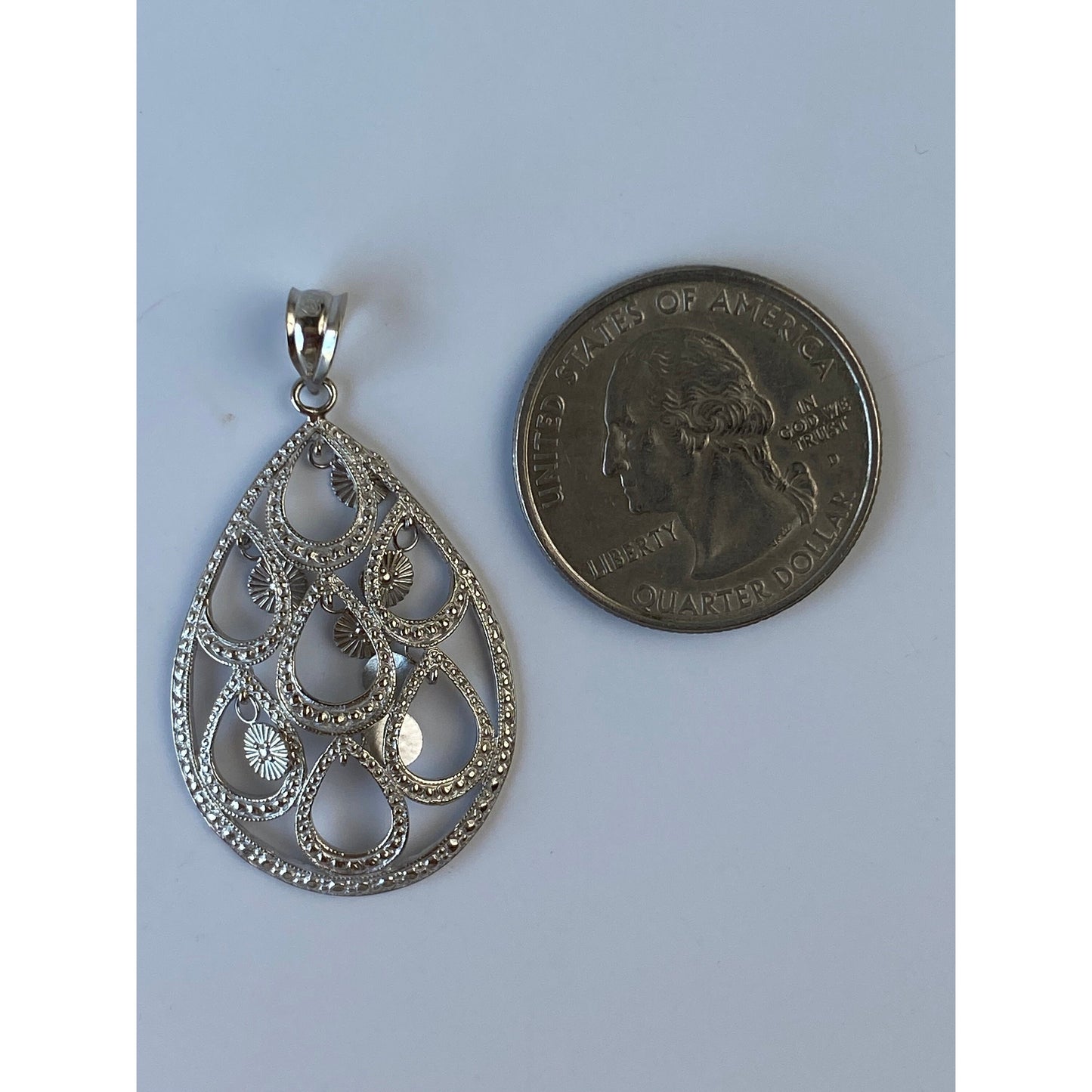 Vintage Solid 14k White Gold Teardrop Fringe Charm