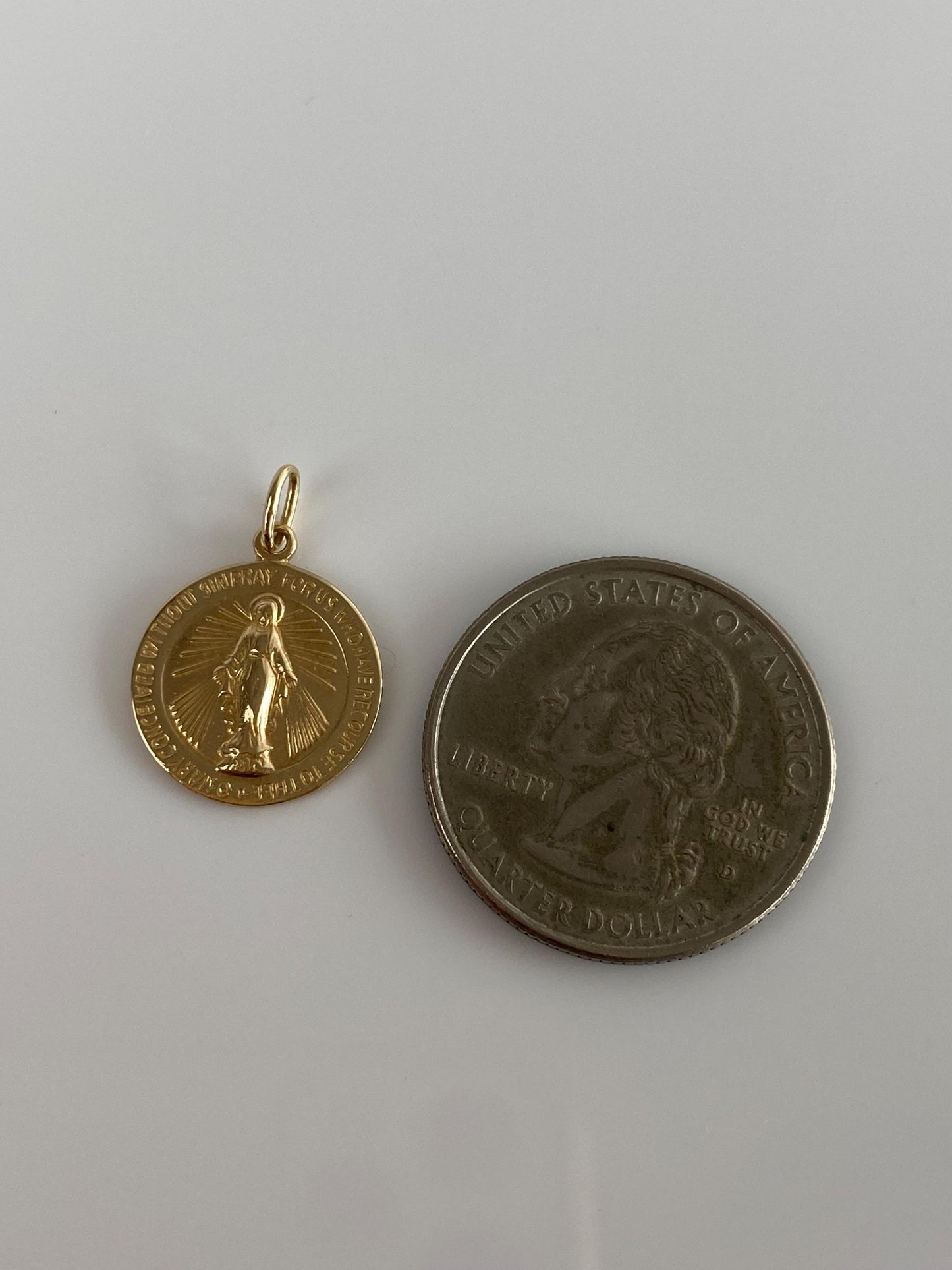 Vintage Solid 14k Yellow Gold Miraculous Mary Religious Charm