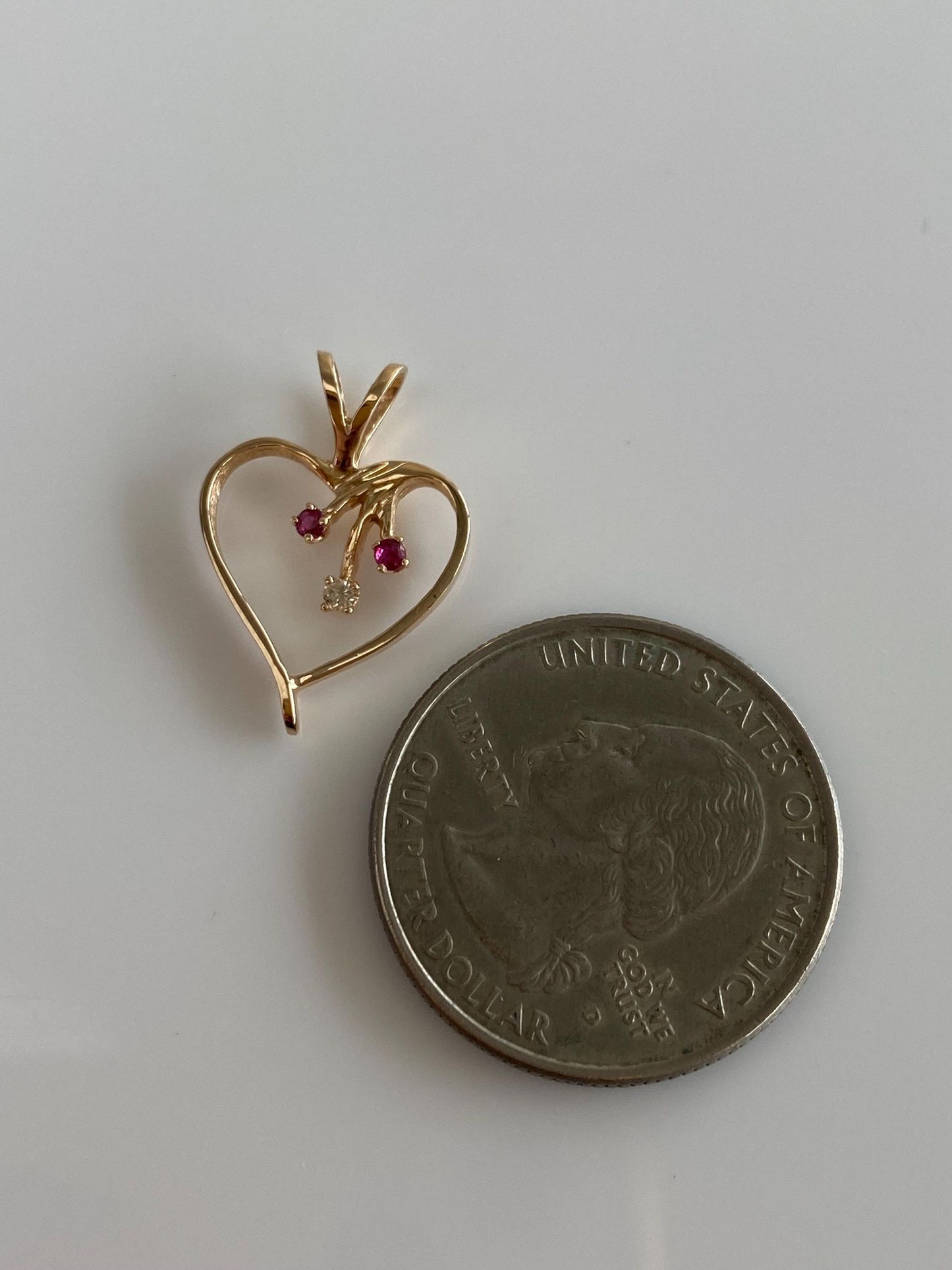 Vintage Solid 14k Yellow Gold Ruby Diamond Open Heart Charm