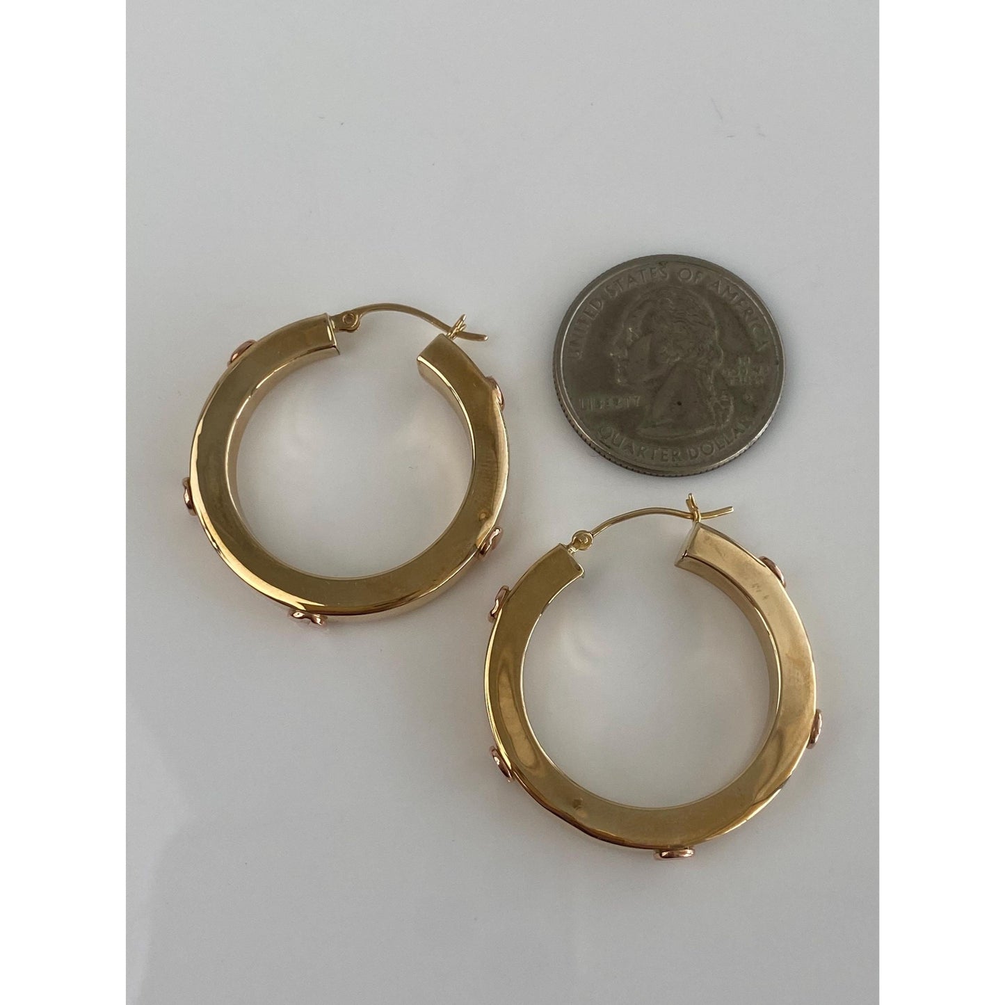 Vintage 14k Yellow & Rose Gold Love Bracelet Style Straight Edge Hoop Earrings