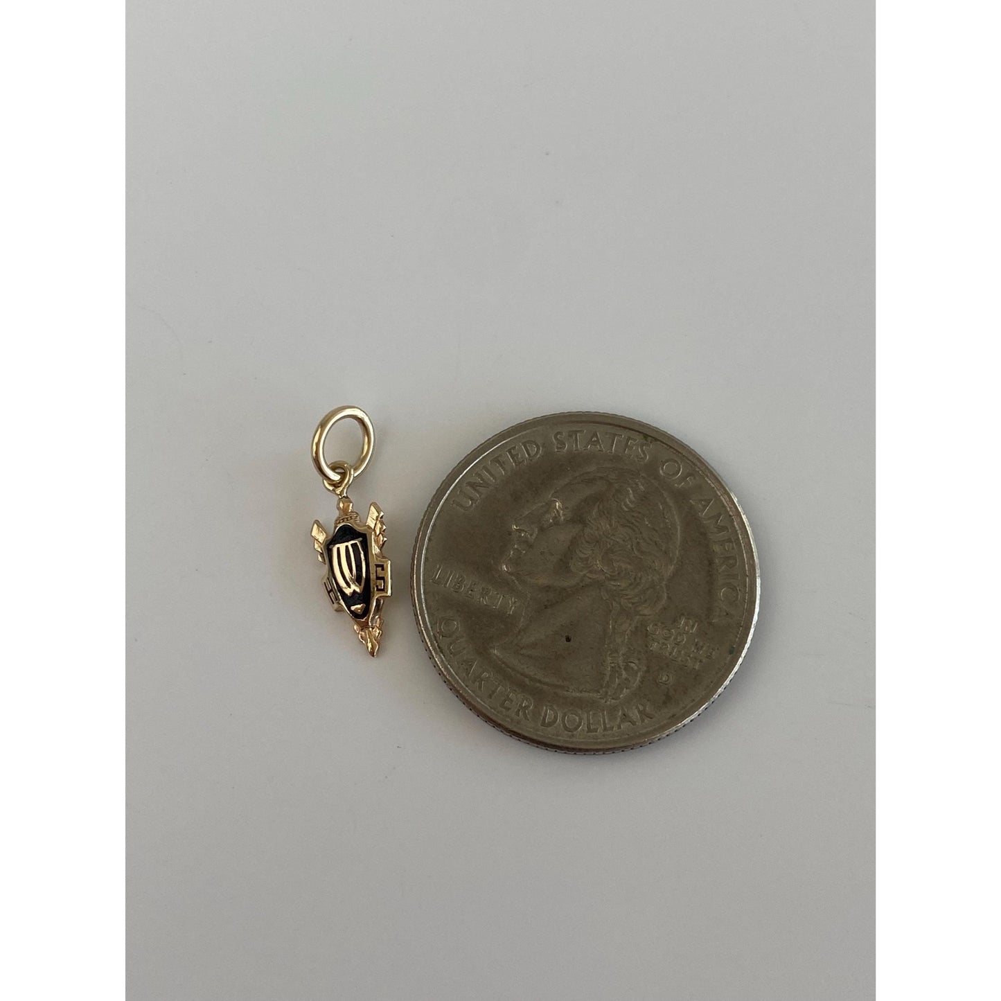Vintage Solid 10k Yellow Gold Black Enamel Shield Charm
