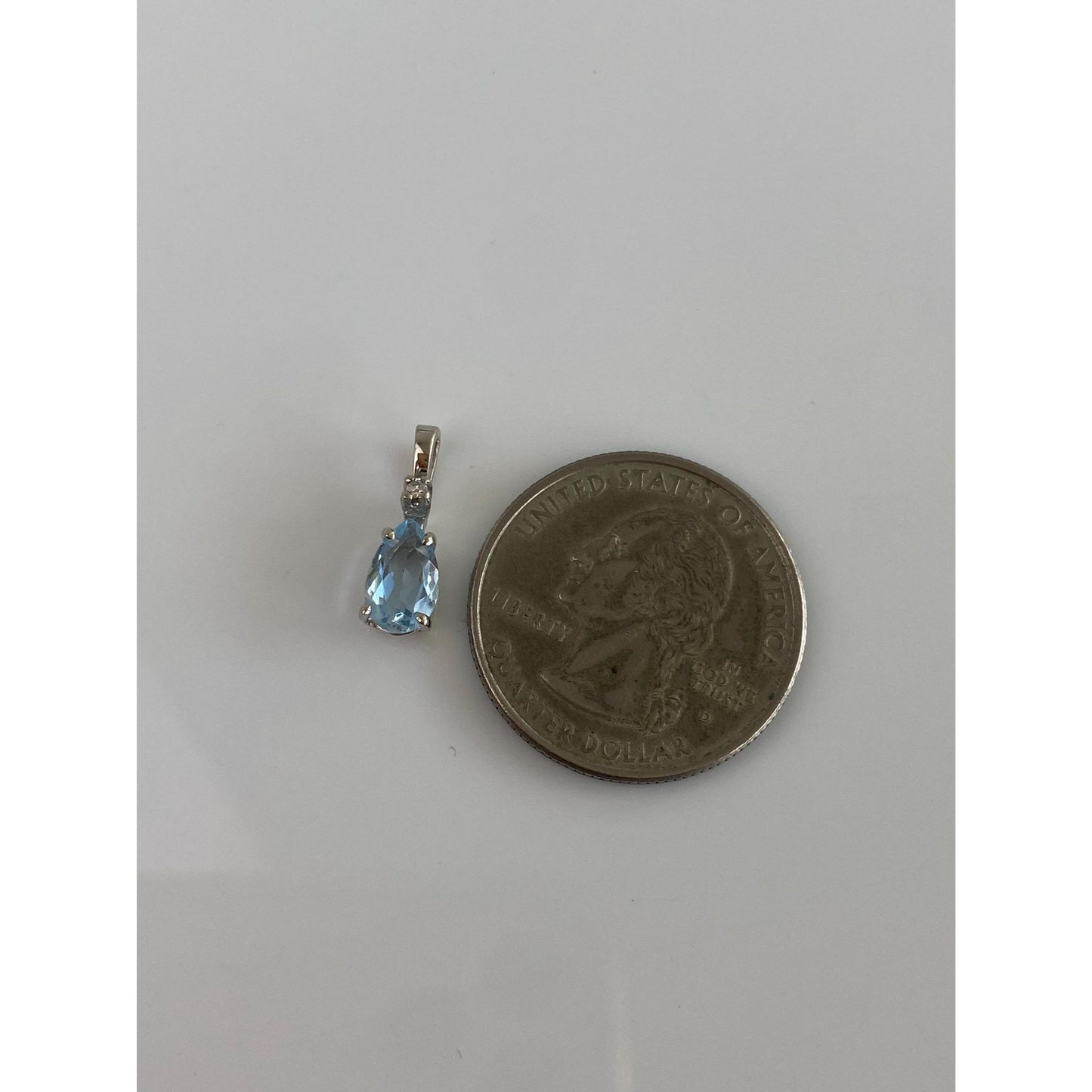 Solid 14k White Gold Diamond Aquamarine Charm