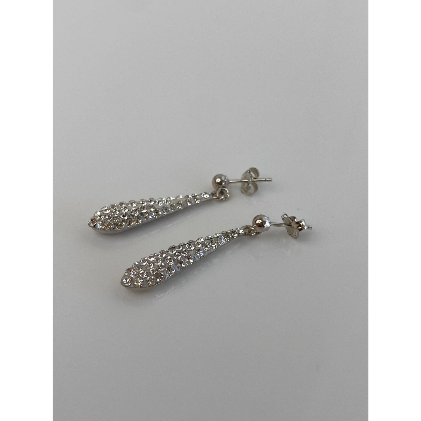 Vintage 14k White Gold Clear Cubic Zirconia Teardrop Dangle Stud Earrings