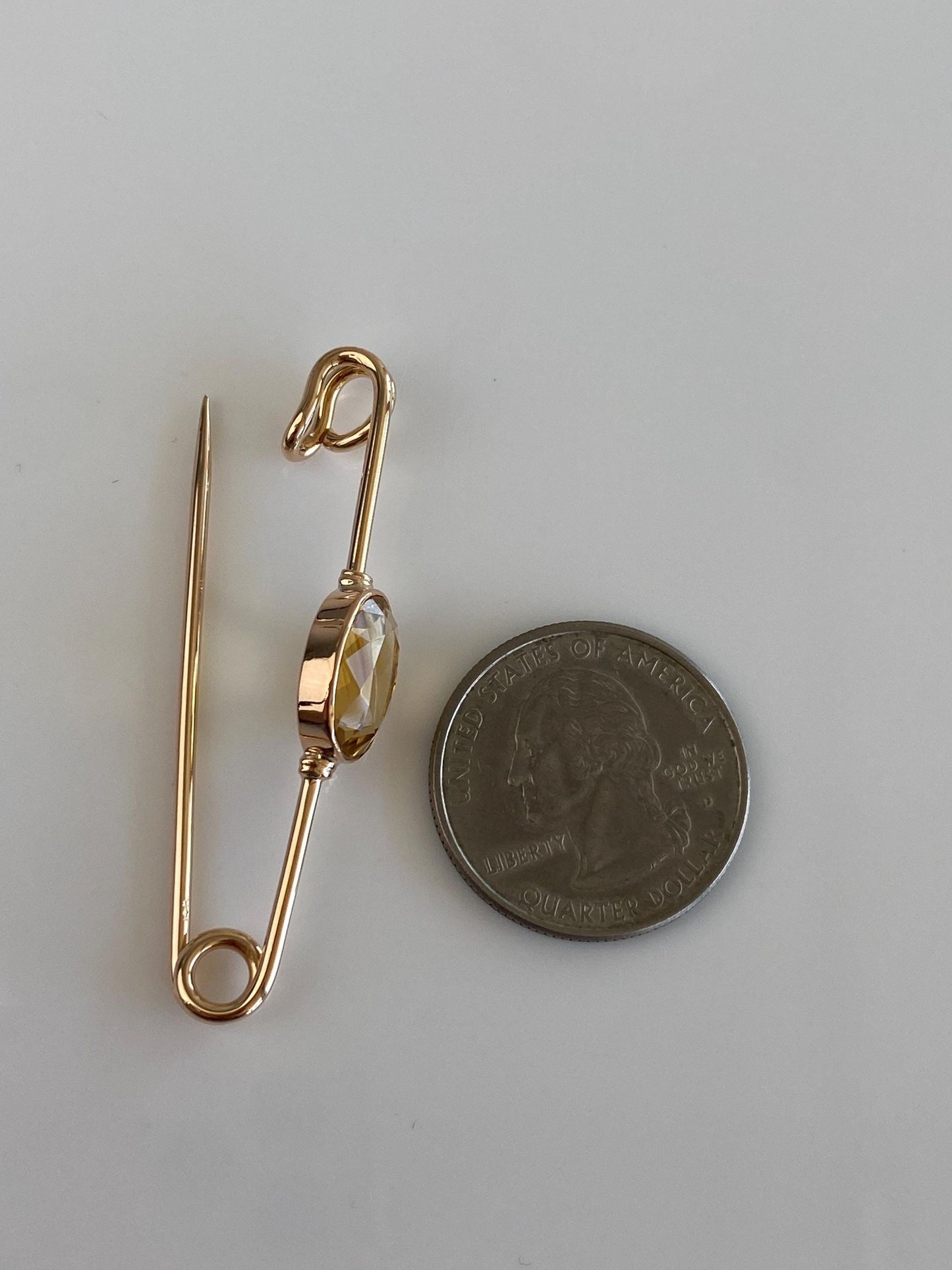 Vintage Solid 14k Yellow Gold Citrine Safety Pin