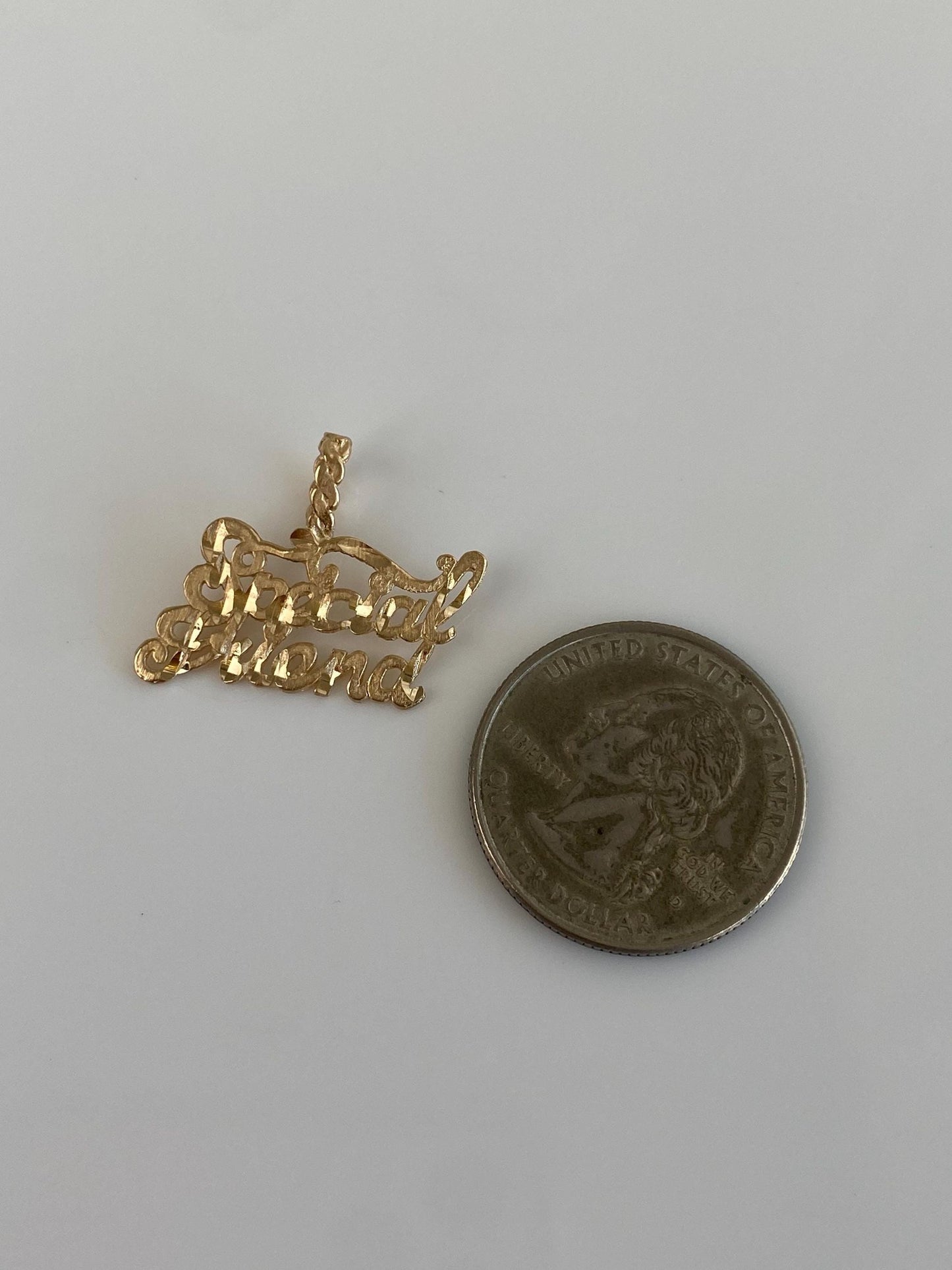 Vintage Solid 14k Yellow Gold Diamond Cut Special Friend Charm