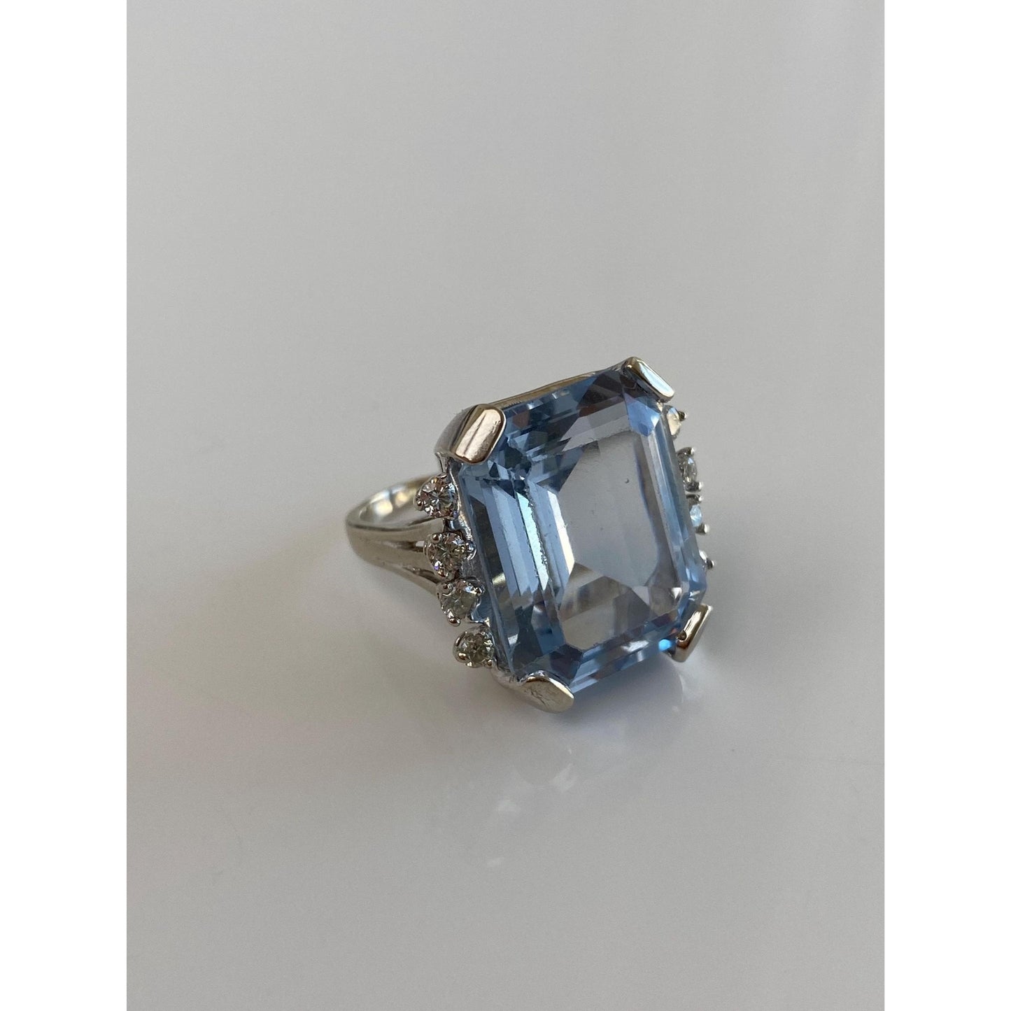 Vintage Solid 14k White Gold Diamond Topaz Ring - Size 5.5