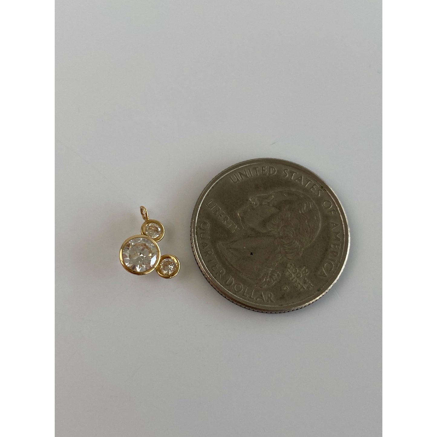 Vintage Solid 10k Yellow Gold Cubic Zirconia Mickey Mouse Charm