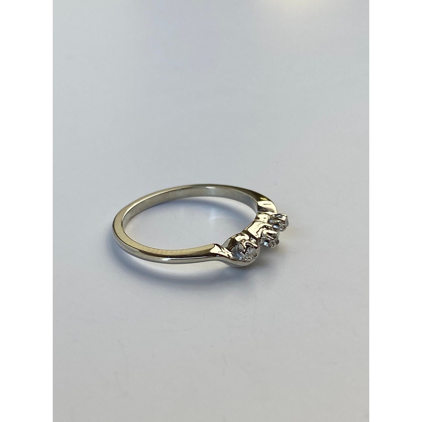 Vintage Solid 14k White Gold Clear Sapphire Ring - Size 4.75