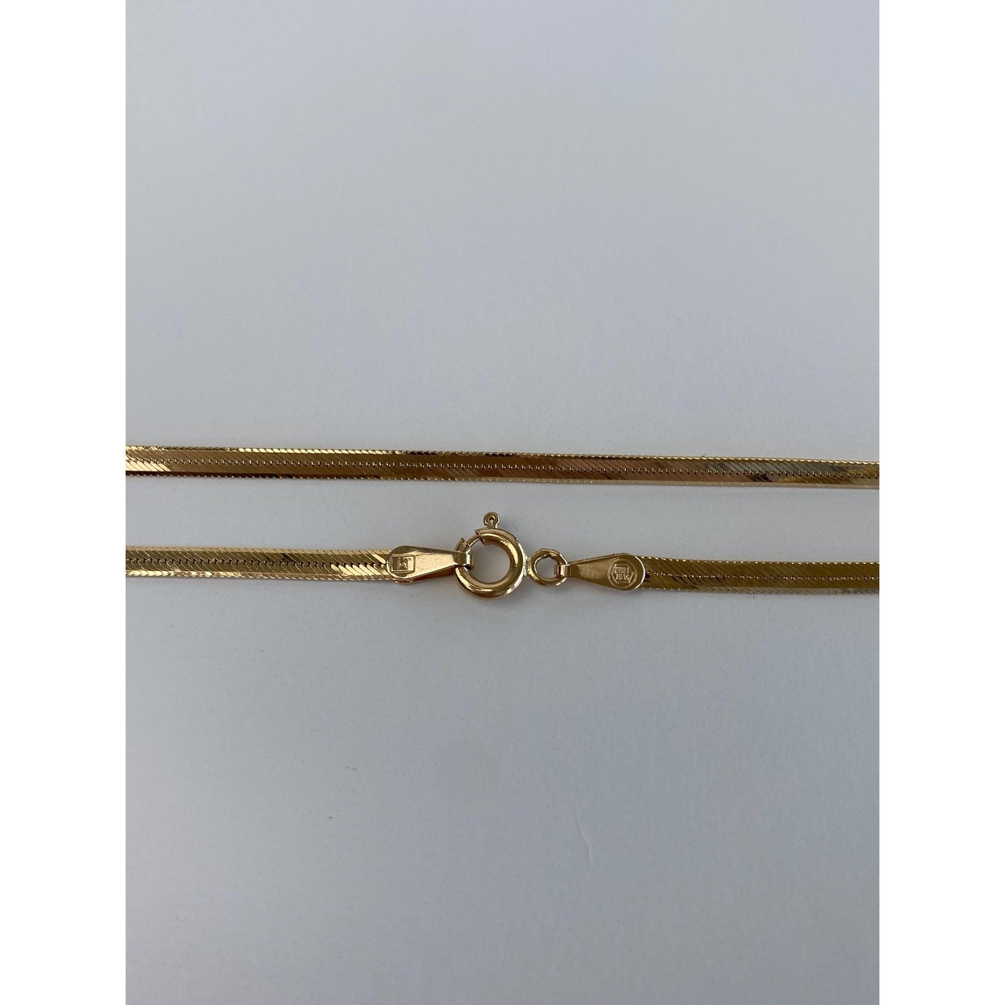 Vintage Solid 14k Yellow Gold Slim Herringbone Chain Necklace - 24 inches