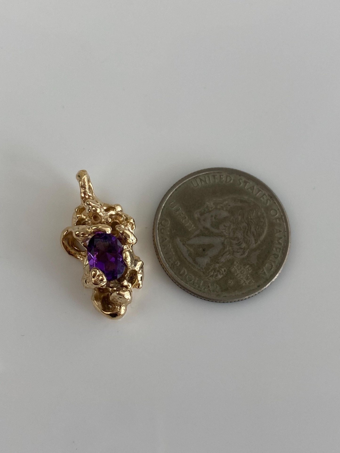 Vintage Solid 14k Yellow Gold Purple Spinel Organic Charm