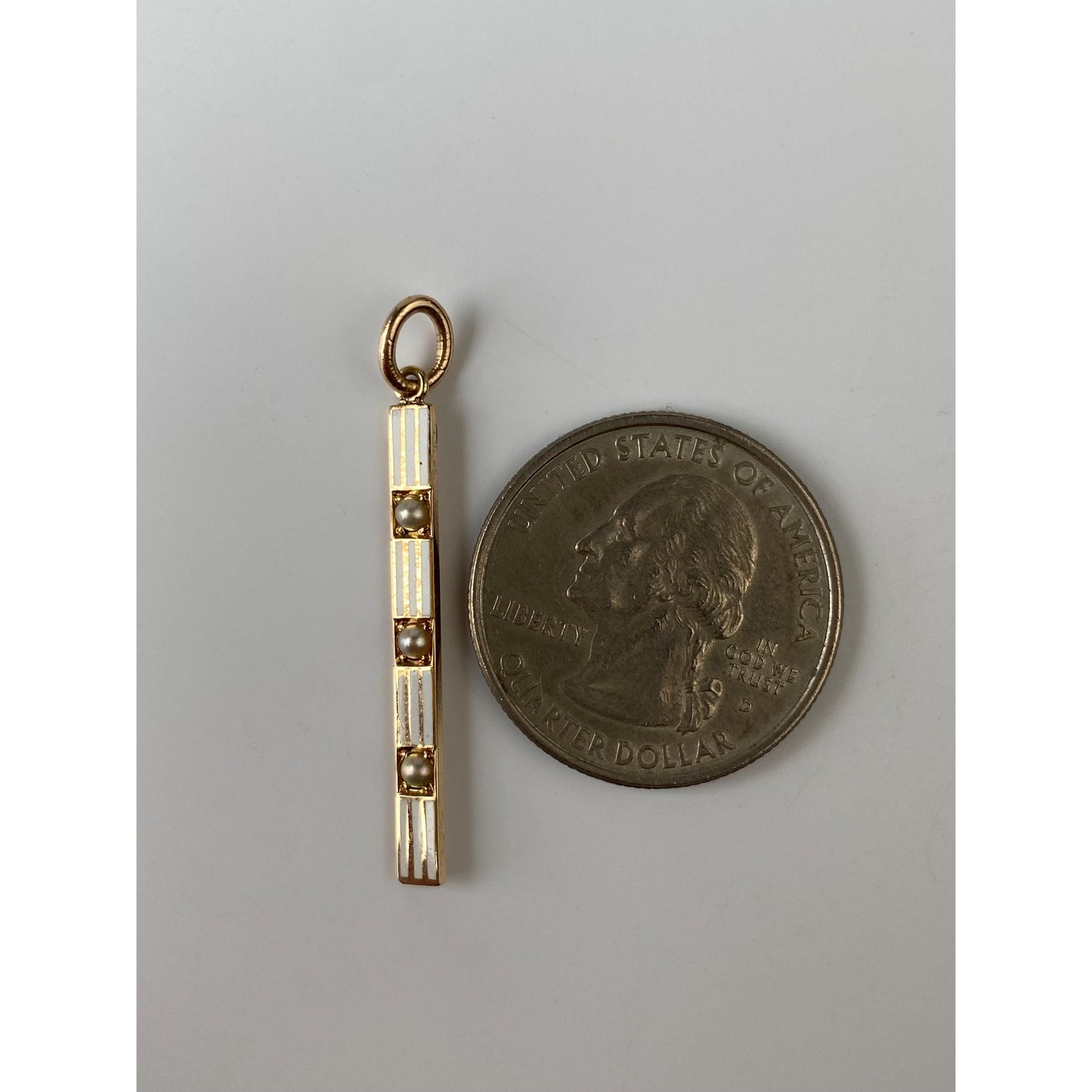 Vintage Solid 14k Yellow Gold White Enamel Pearl Row Charm