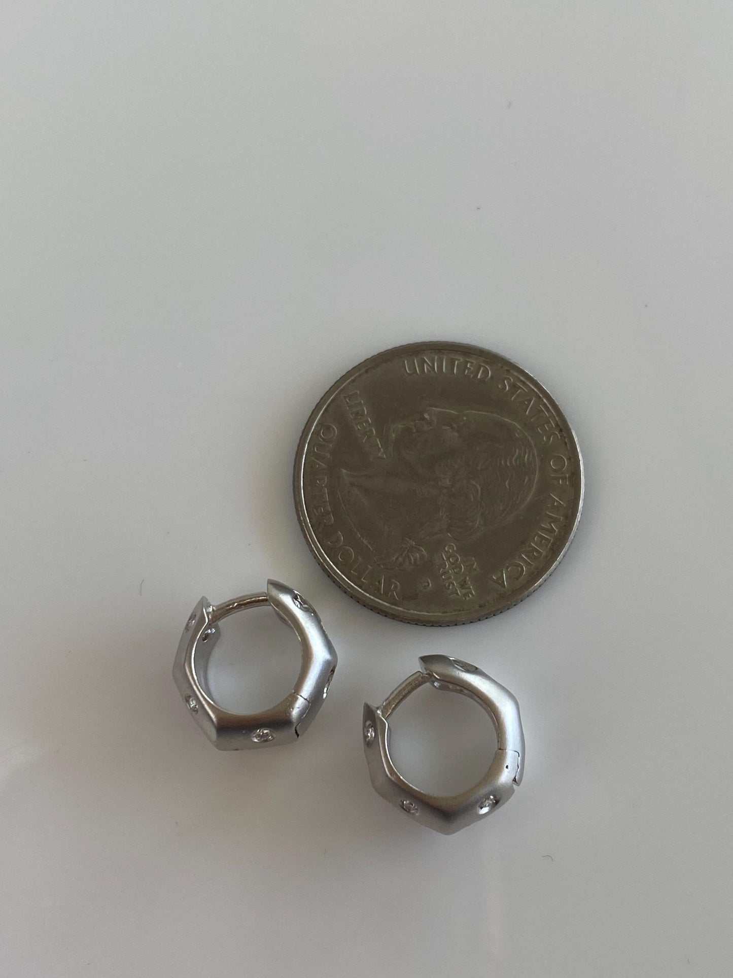 Vintage Solid 18k White Gold Diamond Satin Little Huggie Hoop Earrings