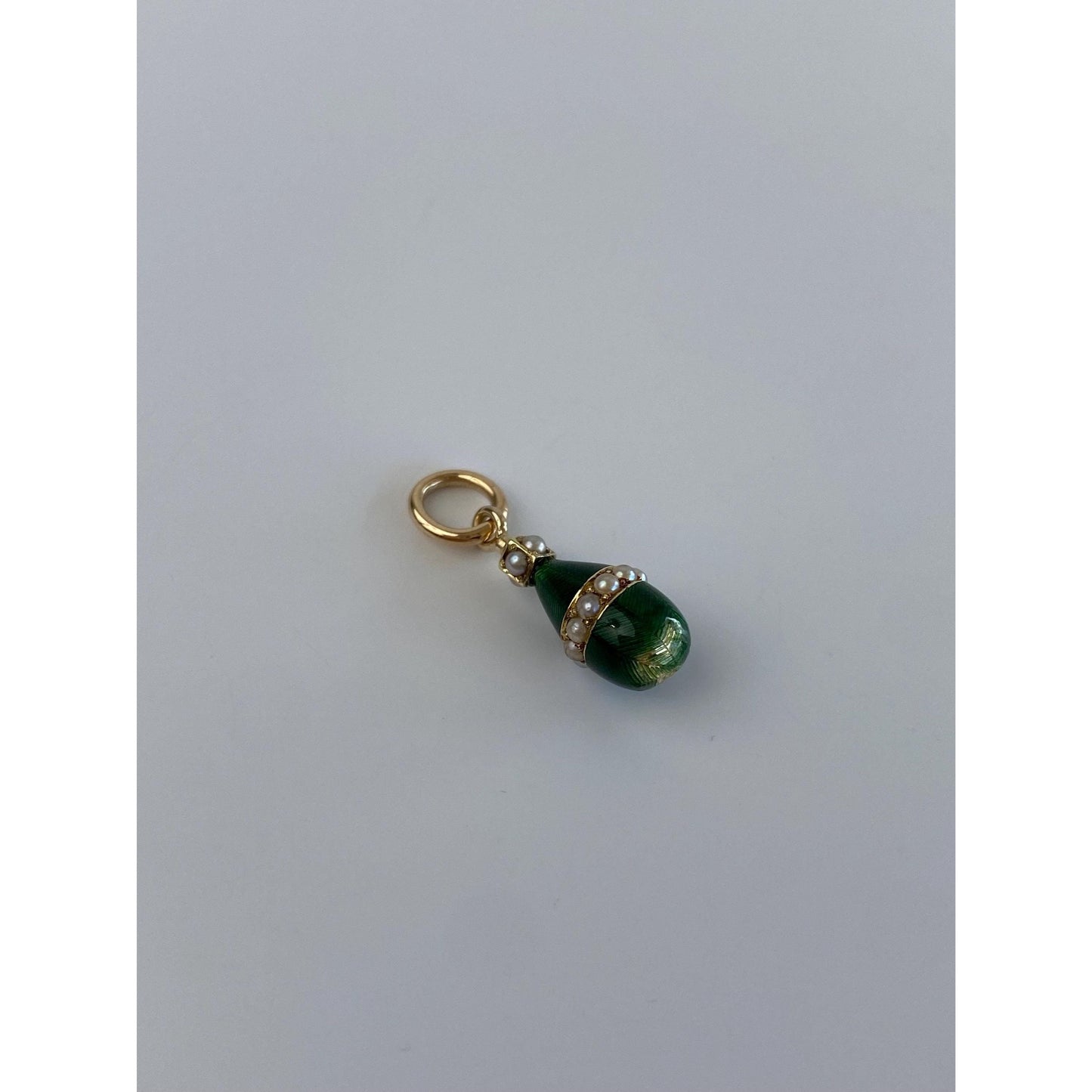 Vintage Solid 14k Yellow Gold Green Enamel Seed Pearl Drop Stick Pin Conversion Charm