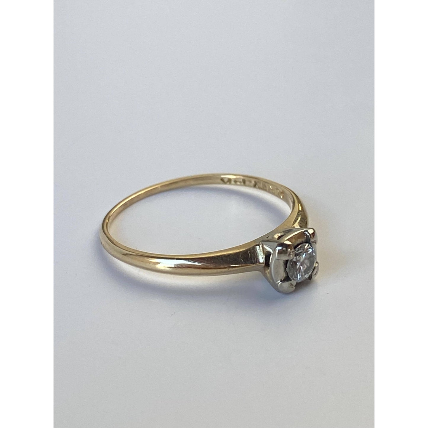 Vintage Solid 14k White & Yellow Gold Diamond Engagement Ring - Size 7