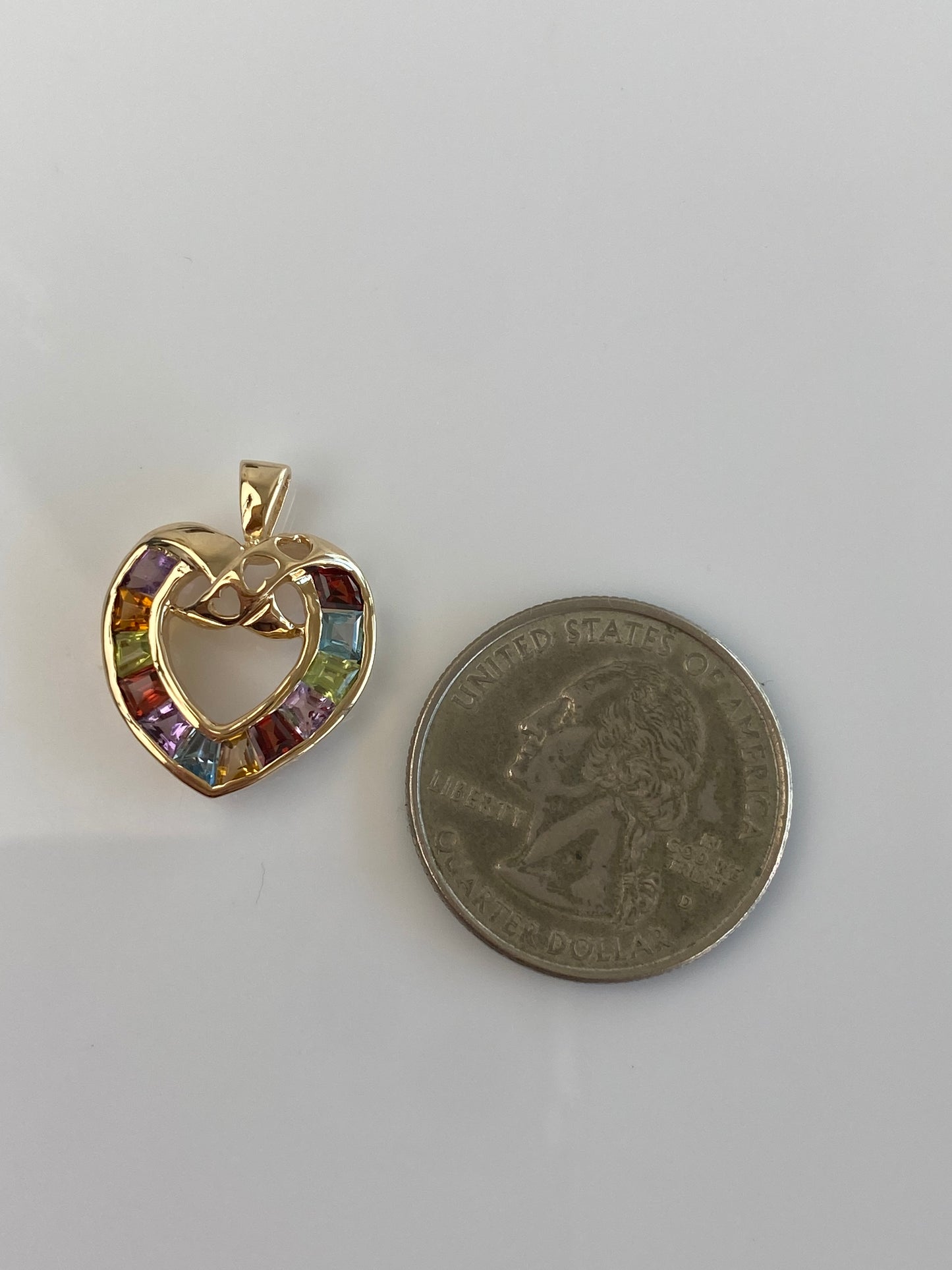Vintage Solid 10k Garnet Amethyst Peridot Topaz Citrine Heart Charm