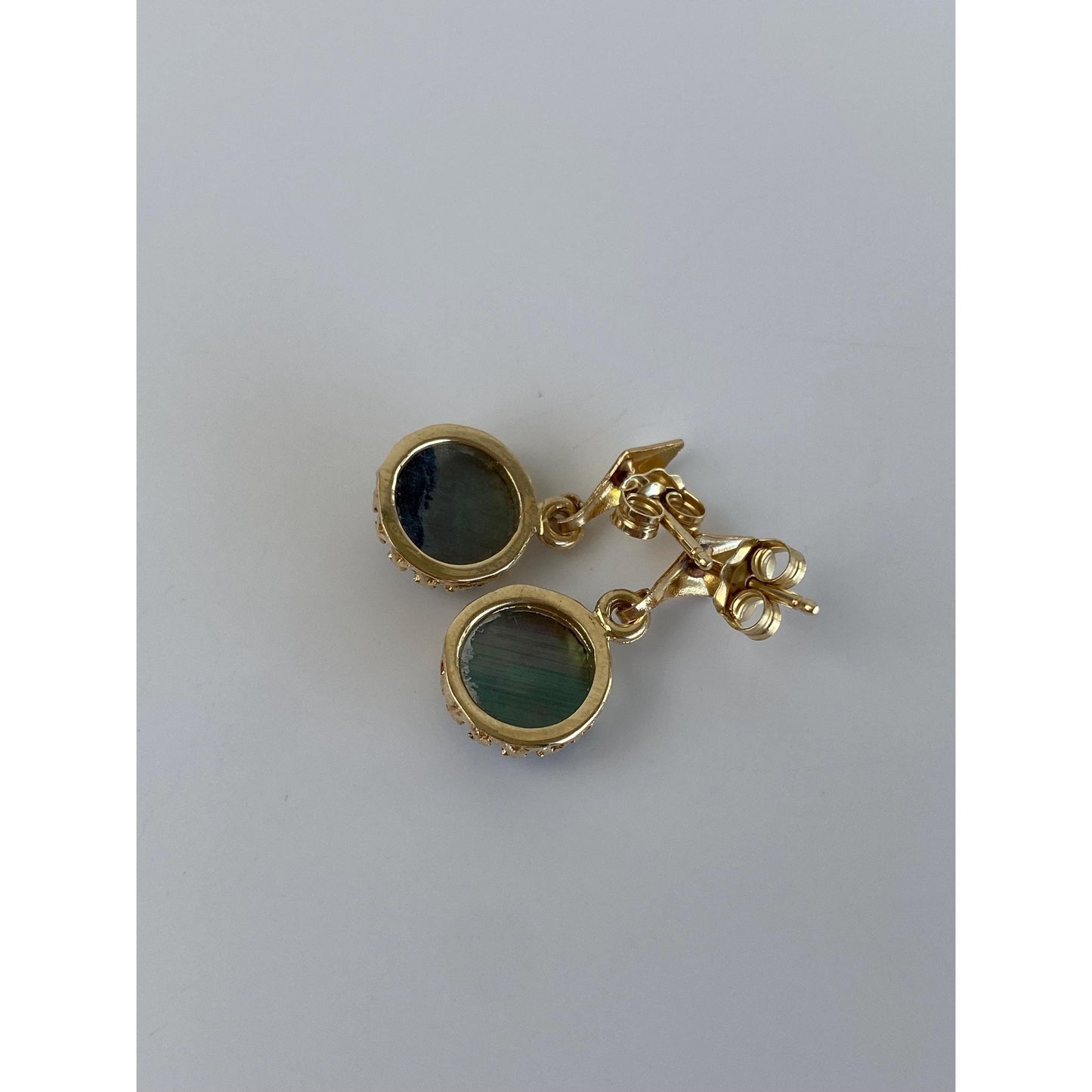 Vintage Solid 14k Yellow Gold Abalone Dangle Stud Earrings