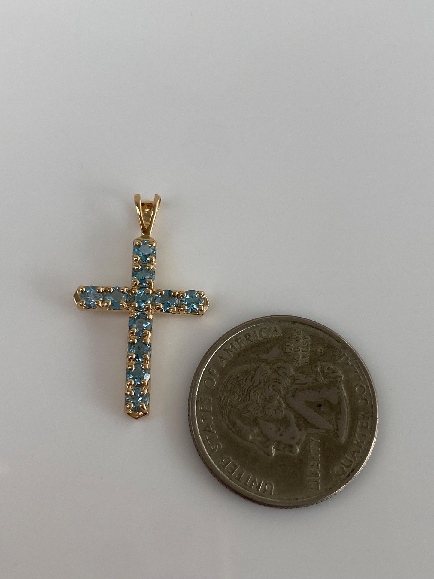 Vintage Solid 10k Yellow Gold Topaz Cross Charm