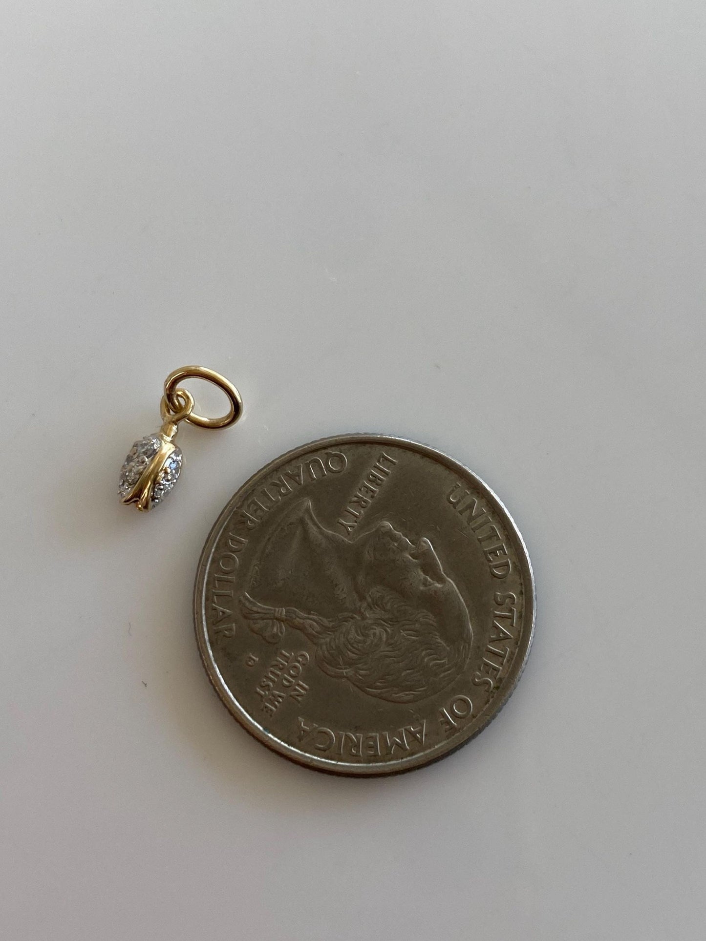 Vintage Solid 14k White & Yellow Gold Tiny Diamond Rose Bud Charm