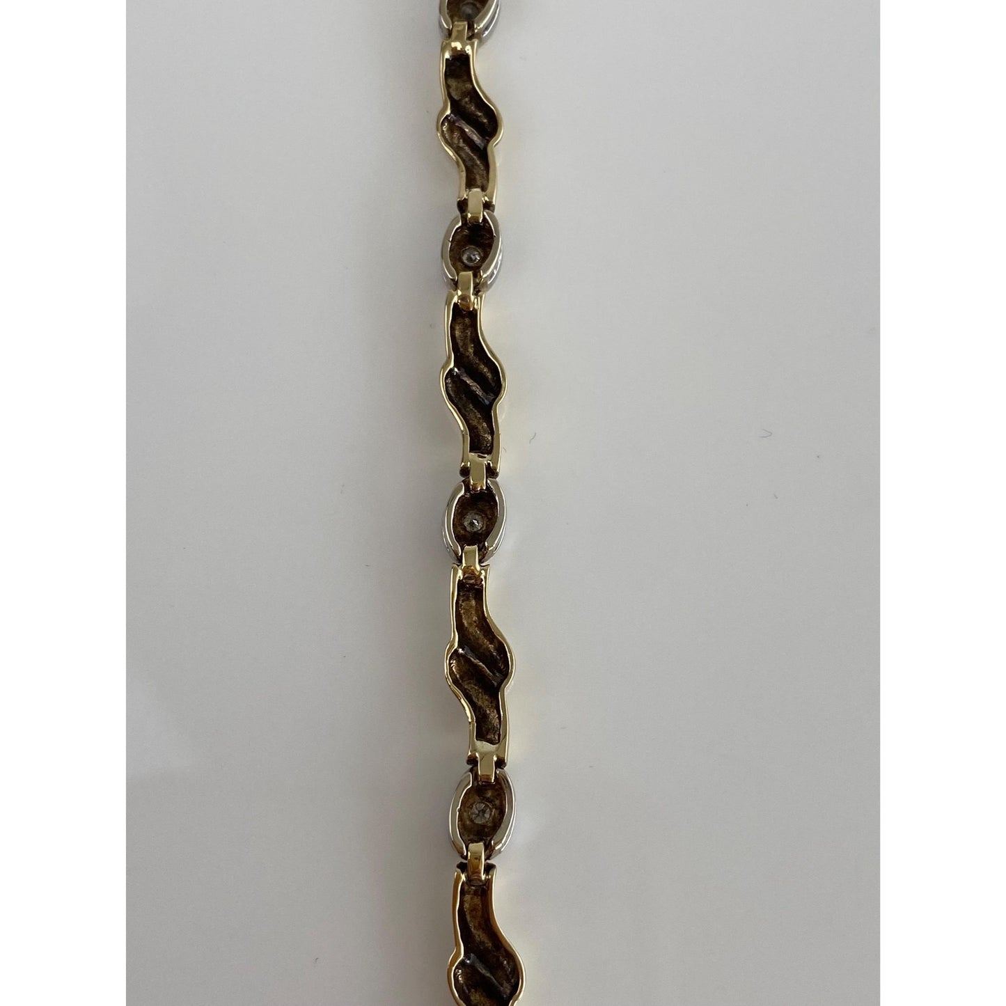 Solid 14k White & Yellow Gold Diamond Link Bracelet - 7.75 inches