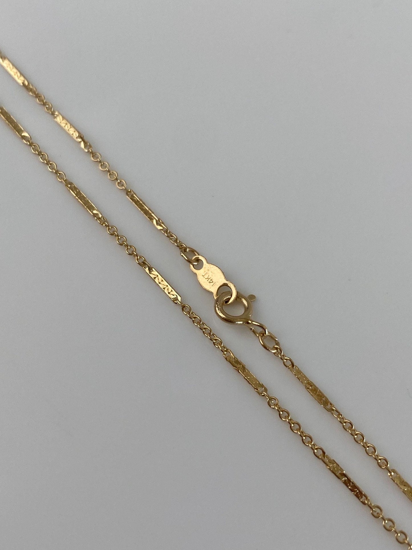 Vintage Solid 14k Yellow Gold Dainty Bar Link Chain Necklace - 15 inches