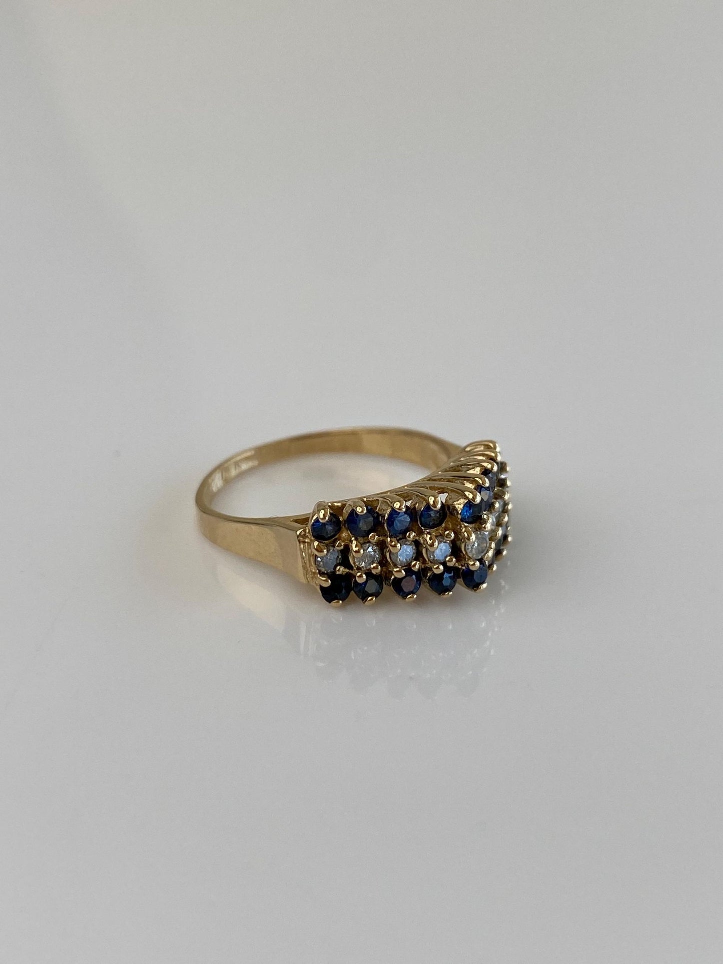 Vintage Solid 14k Yellow Gold Blue Spinel Diamond Ring - Size 5