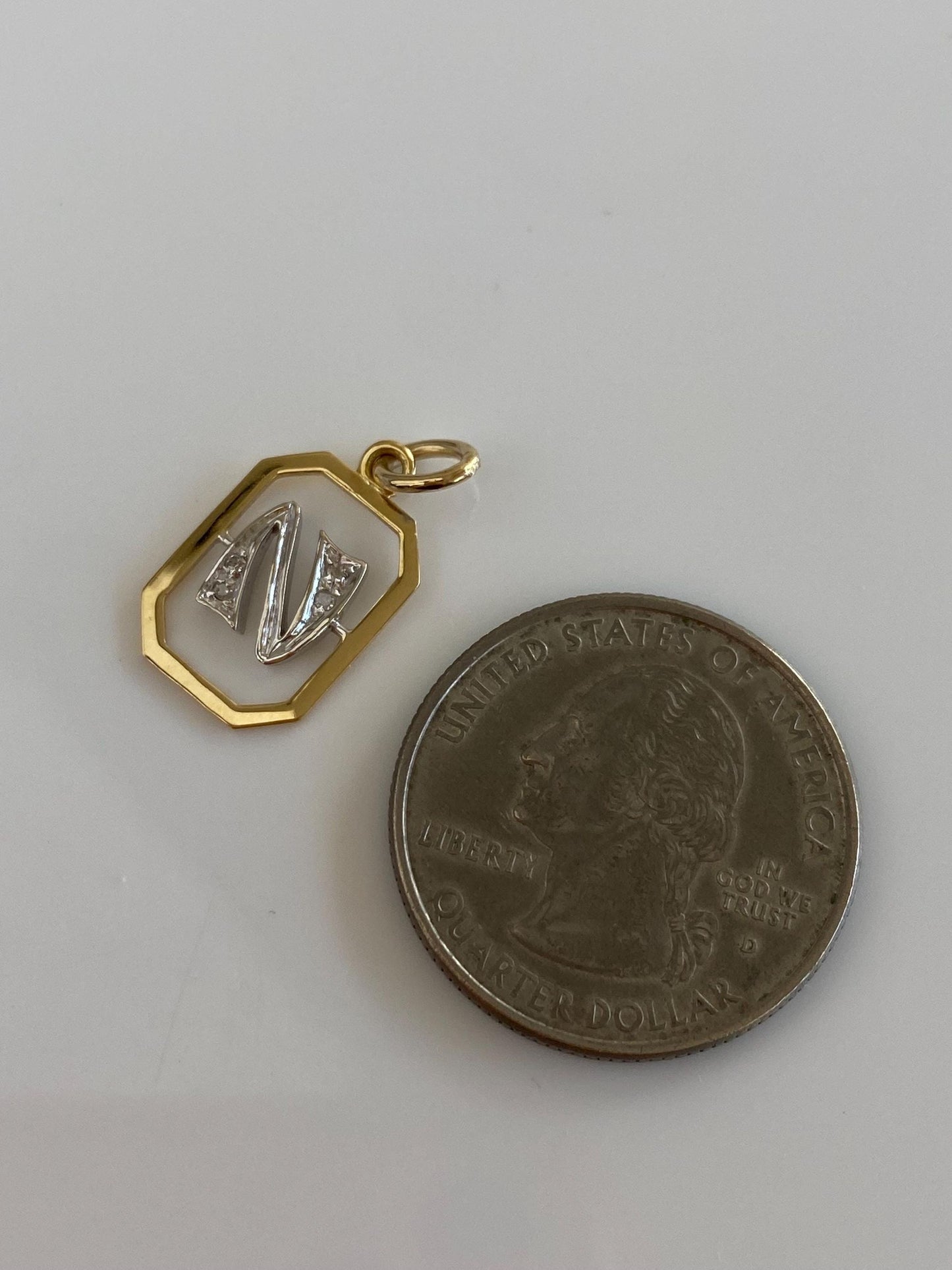 Vintage Solid 18k White & Yellow Gold Initial 'N' Charm