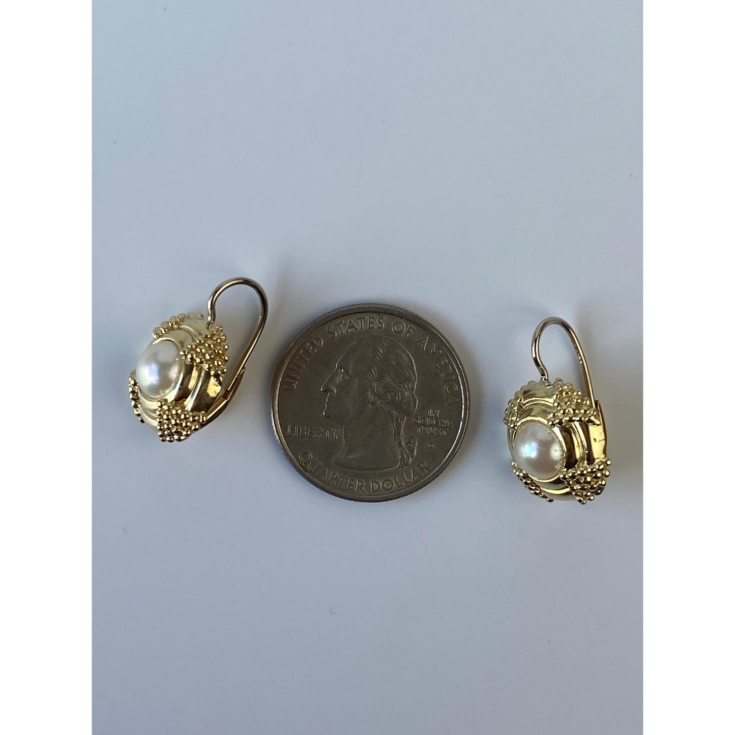 Vintage Solid 14k Yellow Gold Pearl Drop Earrings