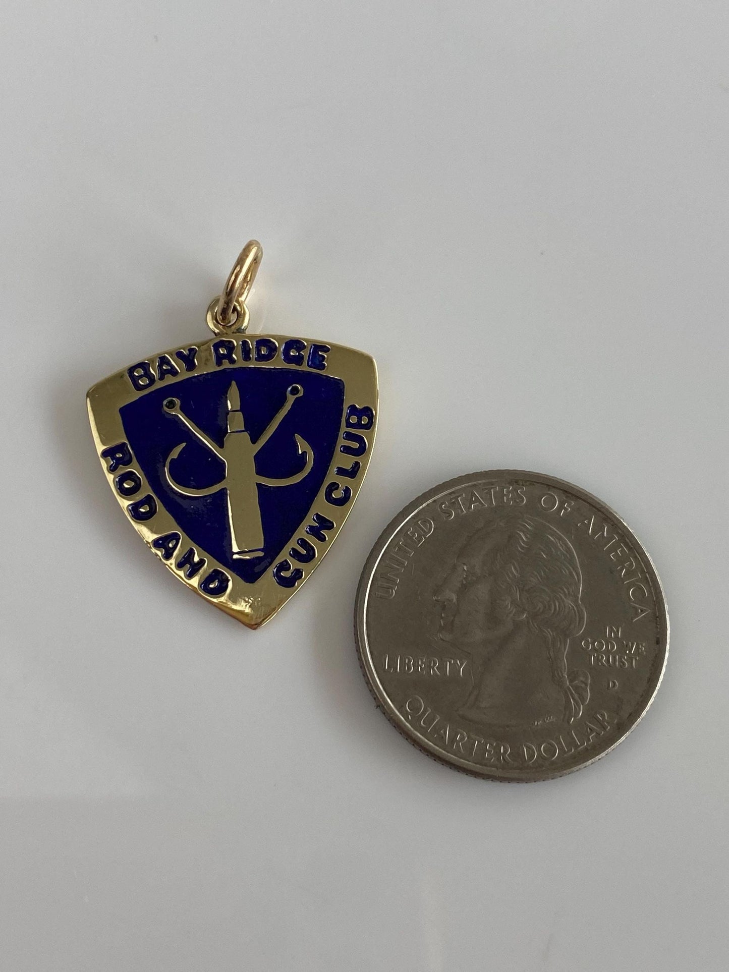 Vintage Solid 14k Yellow Gold Blue Enamel Bay Ridge Fishing Club Charm
