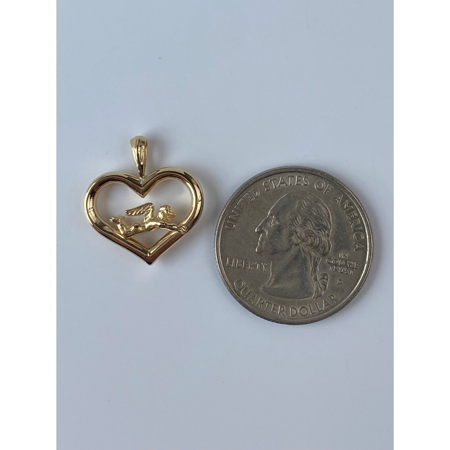 Vintage Solid 14k Yellow Gold Angel Heart Charm