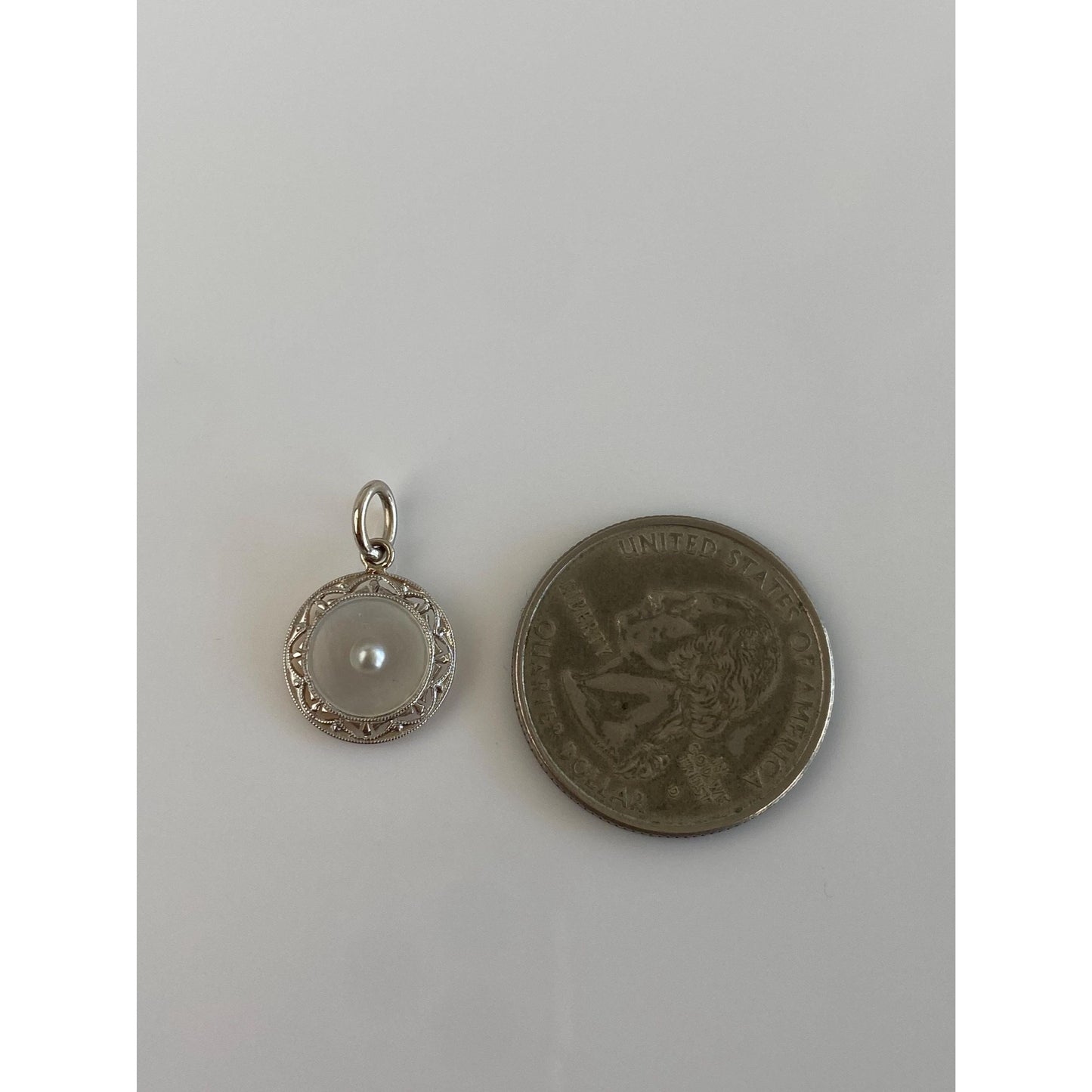 Vintage 14k White Gold & Platinum Seed Pearl MOP Cufflink Conversion Charm