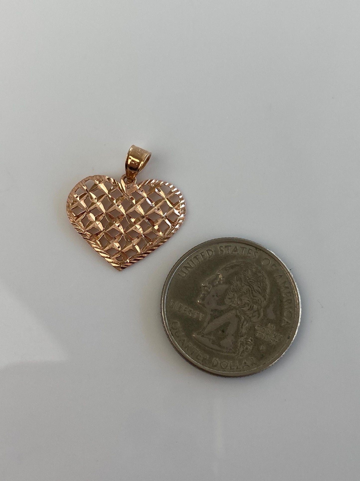 Vintage Solid 14k Rose Gold Diamond Cut Heart Charm