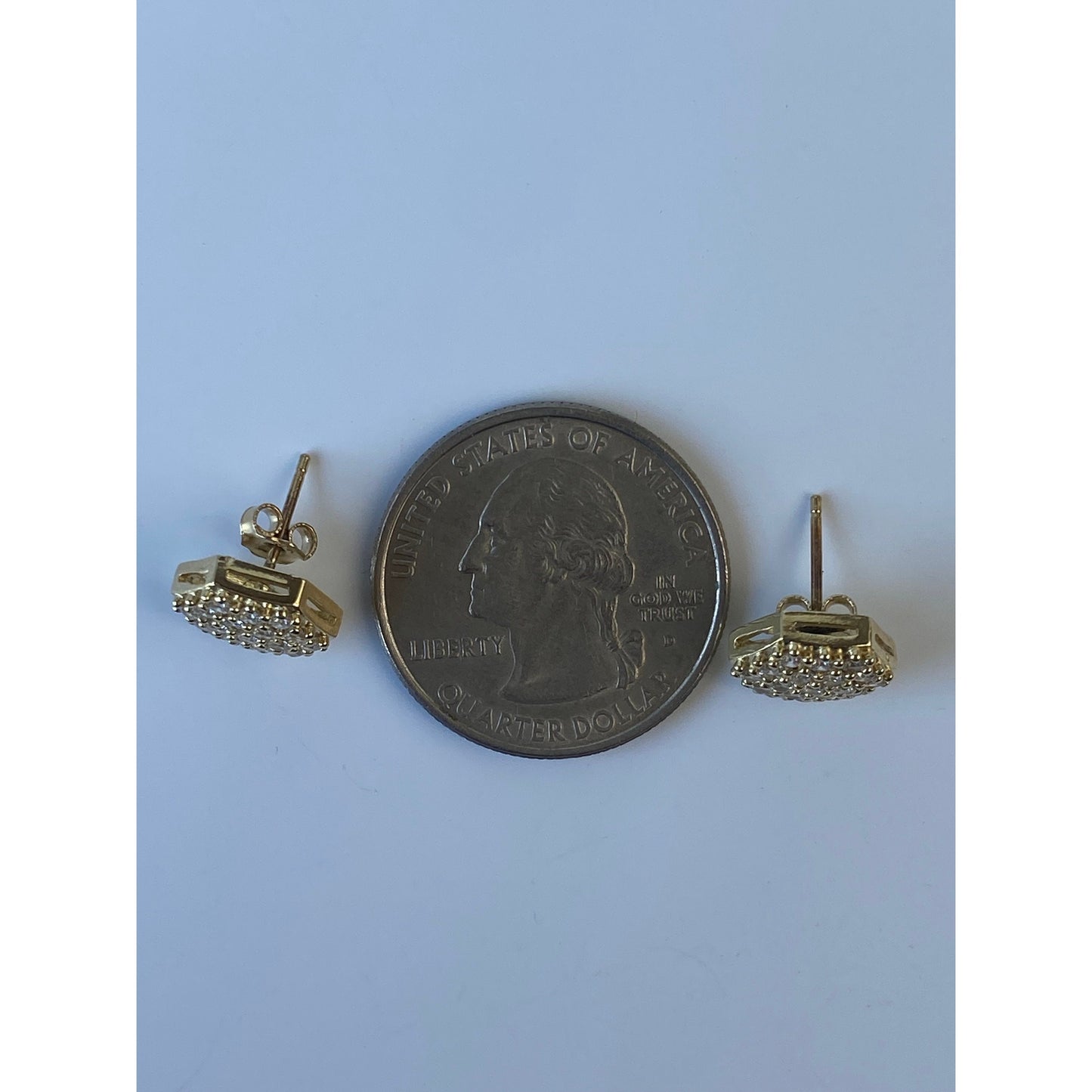 Solid 10k Yellow Gold Cubic Zirconia Cluster Hexagon Stud Earrings