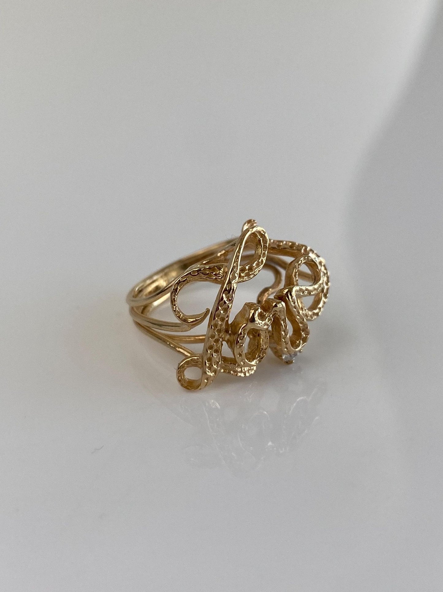 Vintage Solid 14k Yellow Gold Diamond Love Ring - Size 4