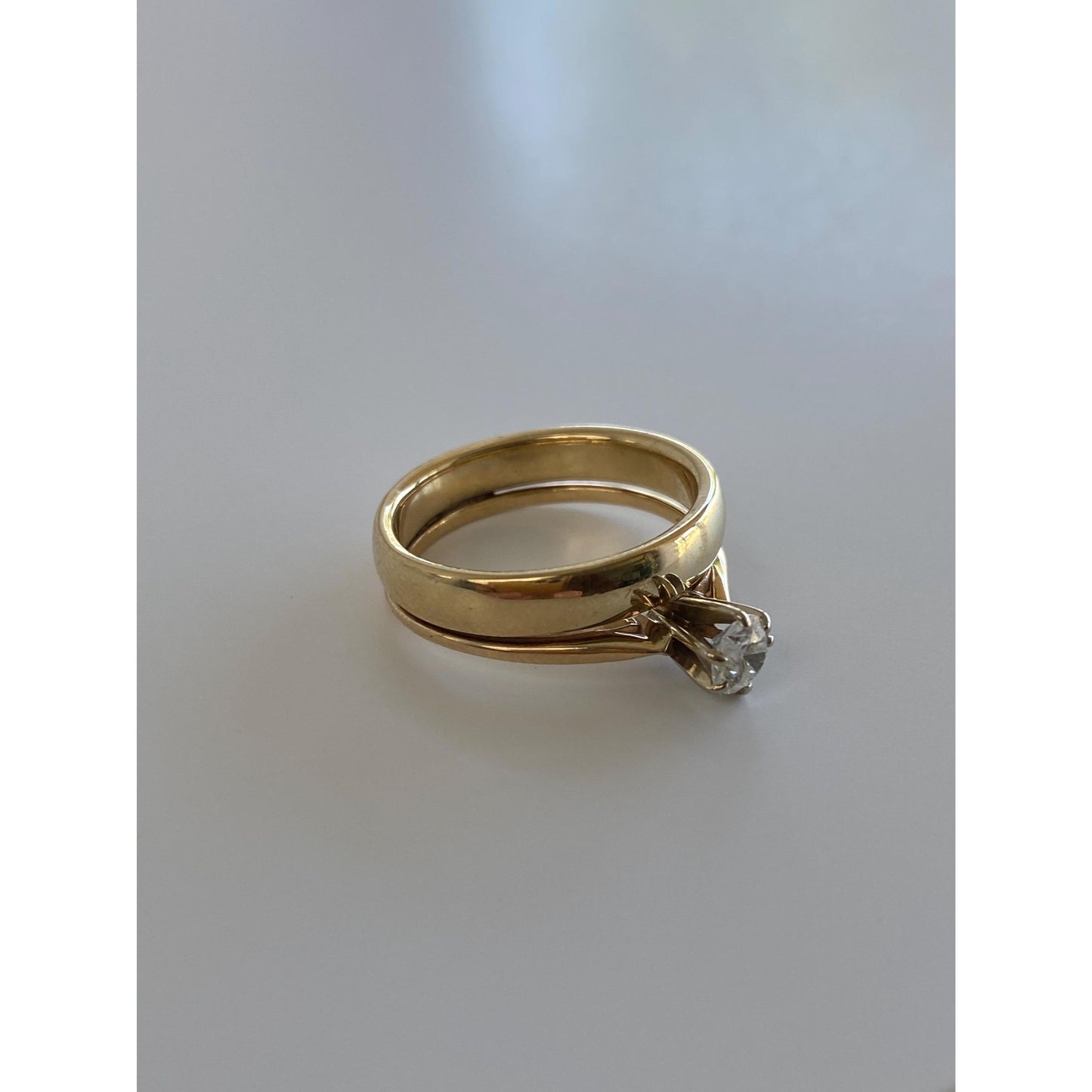 Vintage Solid 14k Yellow Gold Diamond Dual Wedding Rings Ring - Size 6.5