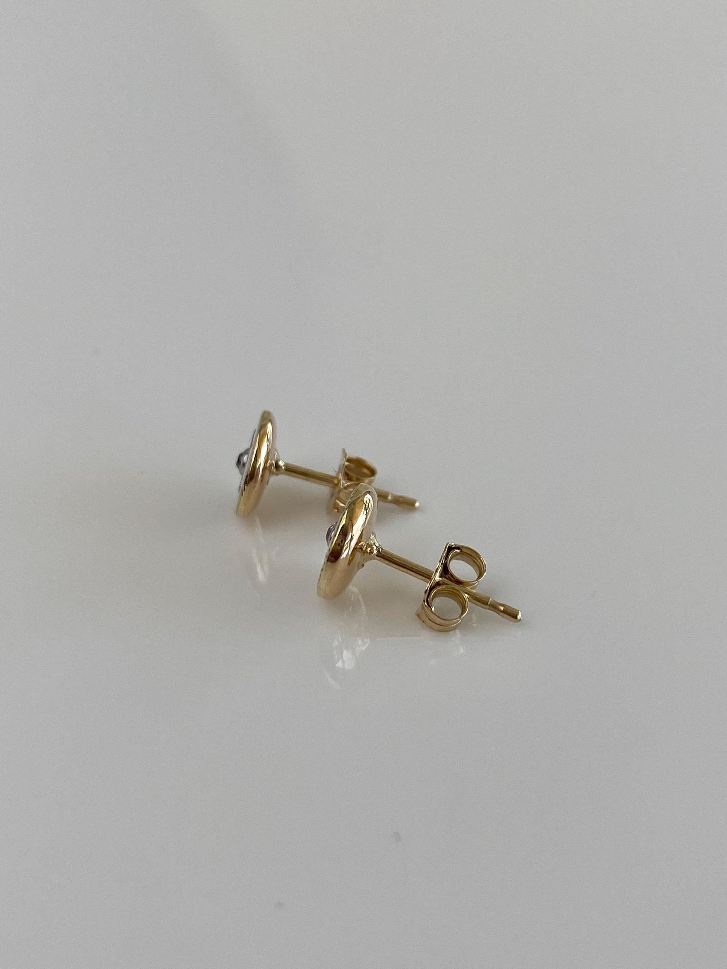 Vintage Solid 14k Yellow Gold White Enamel Mother of Pearl Diamond Tie Tack Conversion Stud Earrings