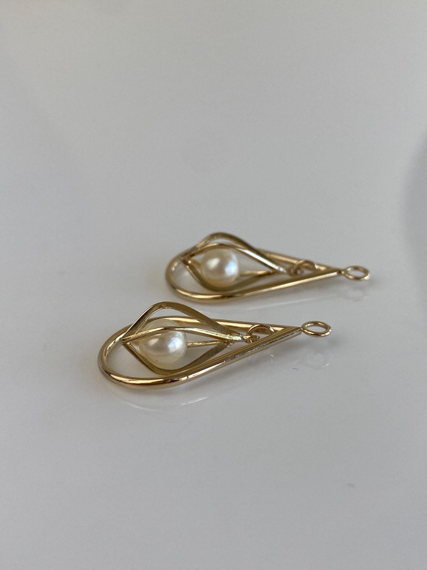 Vintage 14k Yellow Gold Pearl Teardrop Dangle Earring Jackets