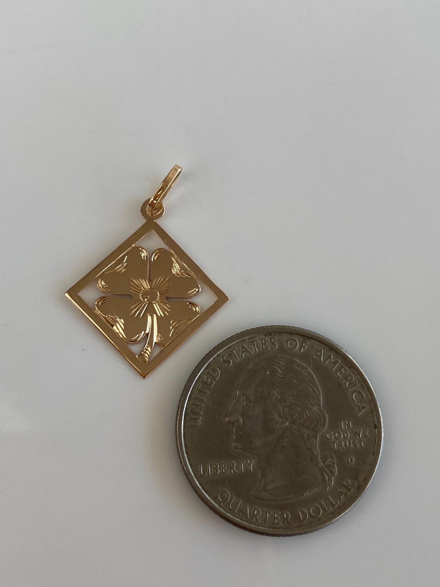 Vintage Solid 14k Rosey Gold Engraved 4 Leaf Clover Boxed Charm