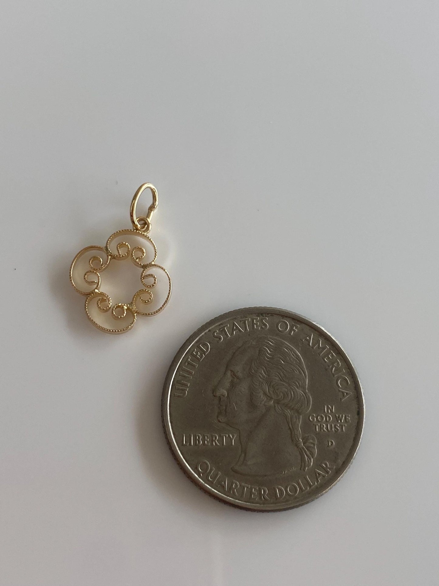 Solid 14k Yellow Gold Filigree Charm