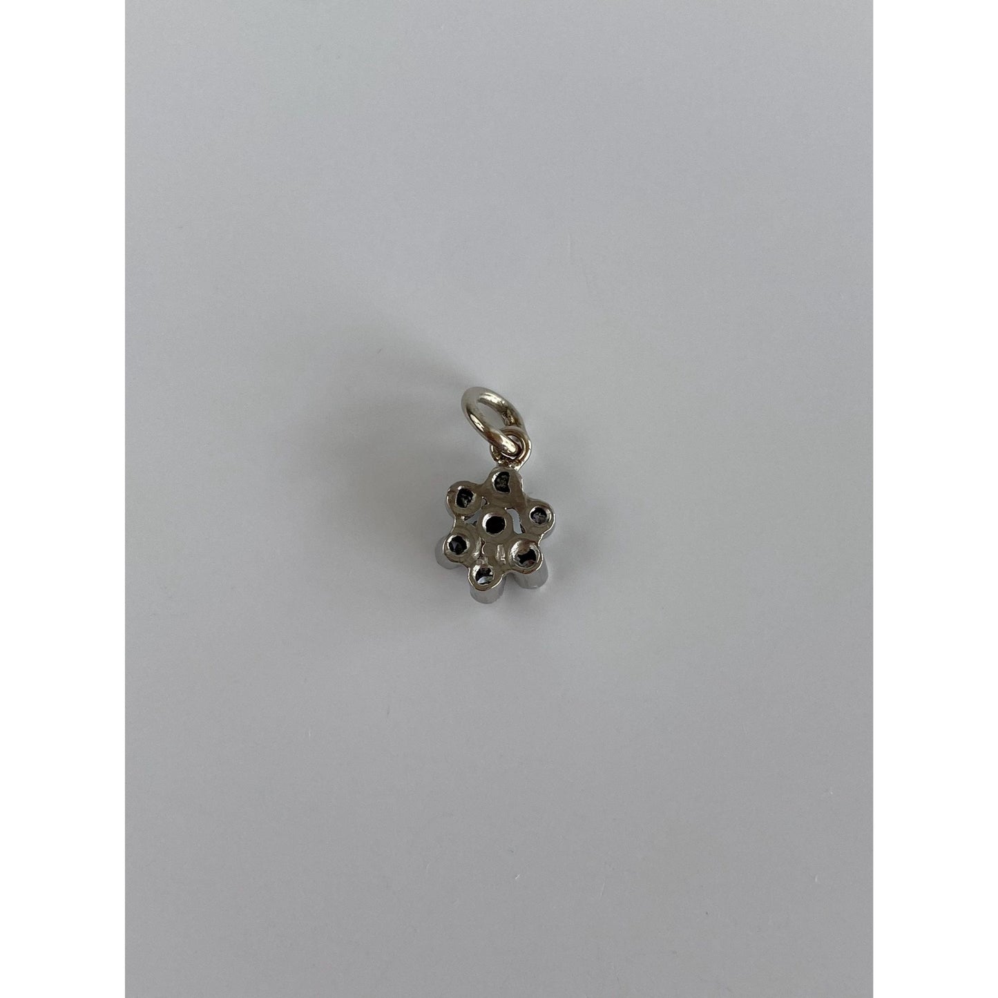 Vintage Solid 14k White Gold Diamond Red Spinel Flower Charm