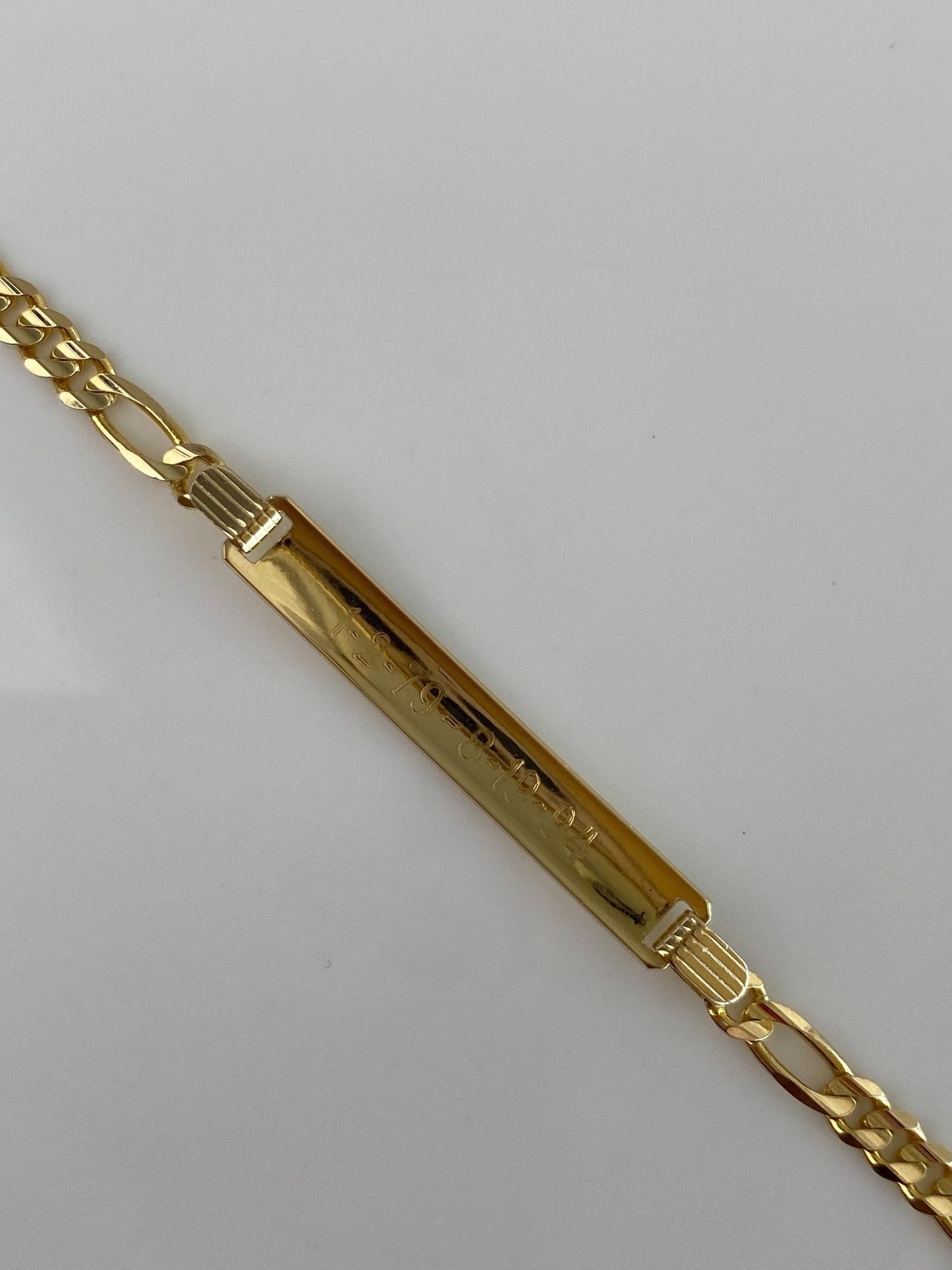 Vintage Solid 14k Yellow Gold Figaro Chain ID Bracelet - 8 inches