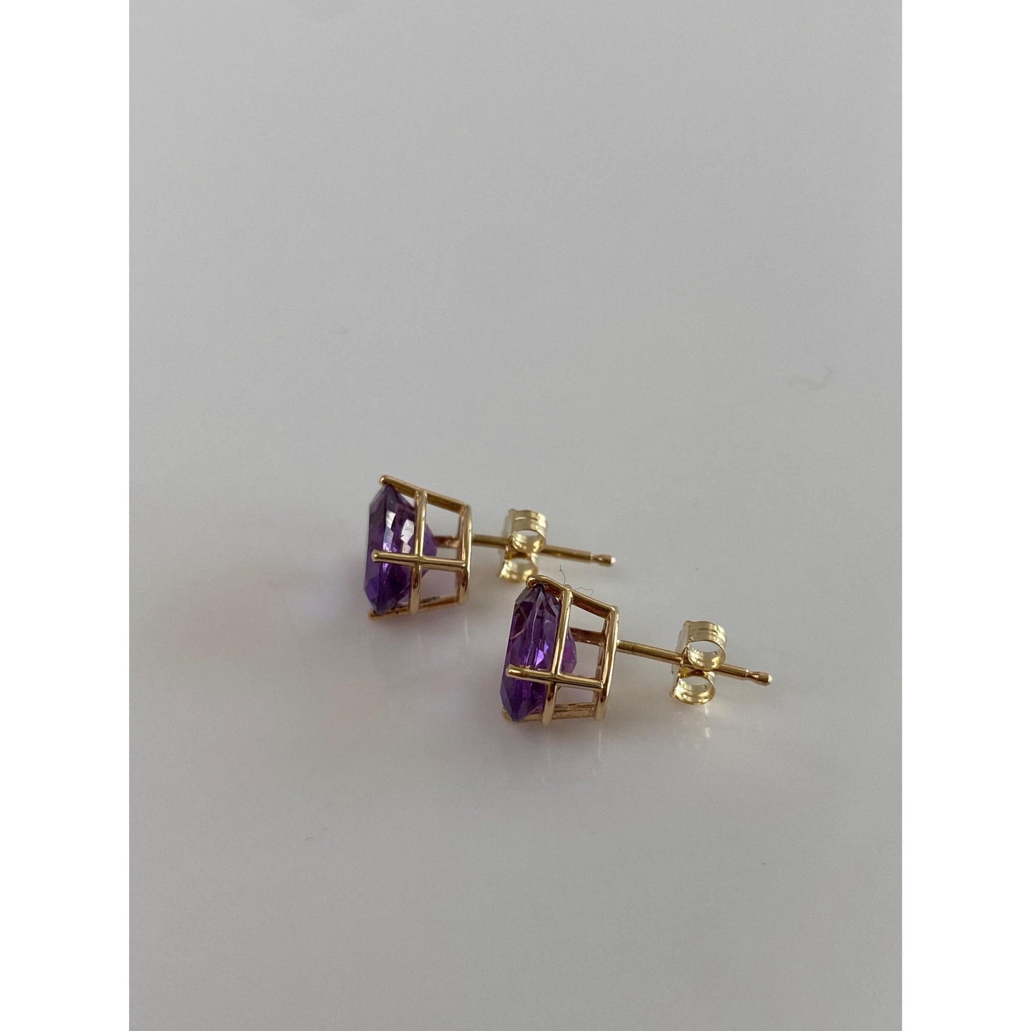 Vintage Solid 14k Yellow Gold Amethyst Stud Earrings