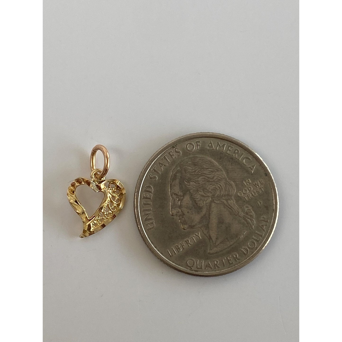 Solid 14k Yellow Gold Diamond Cut Heart Charm